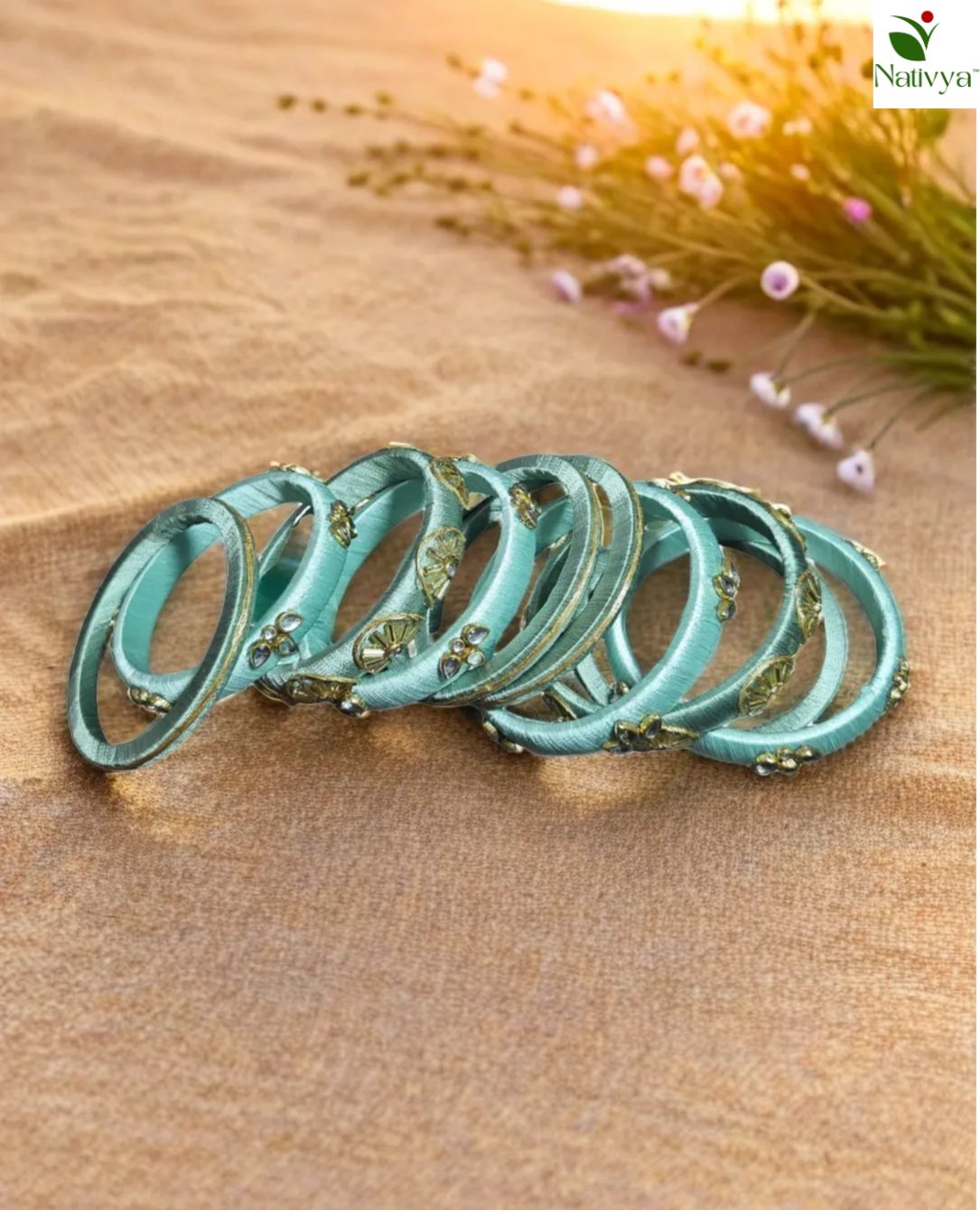 Mint Green Silk Thread Bangle Set