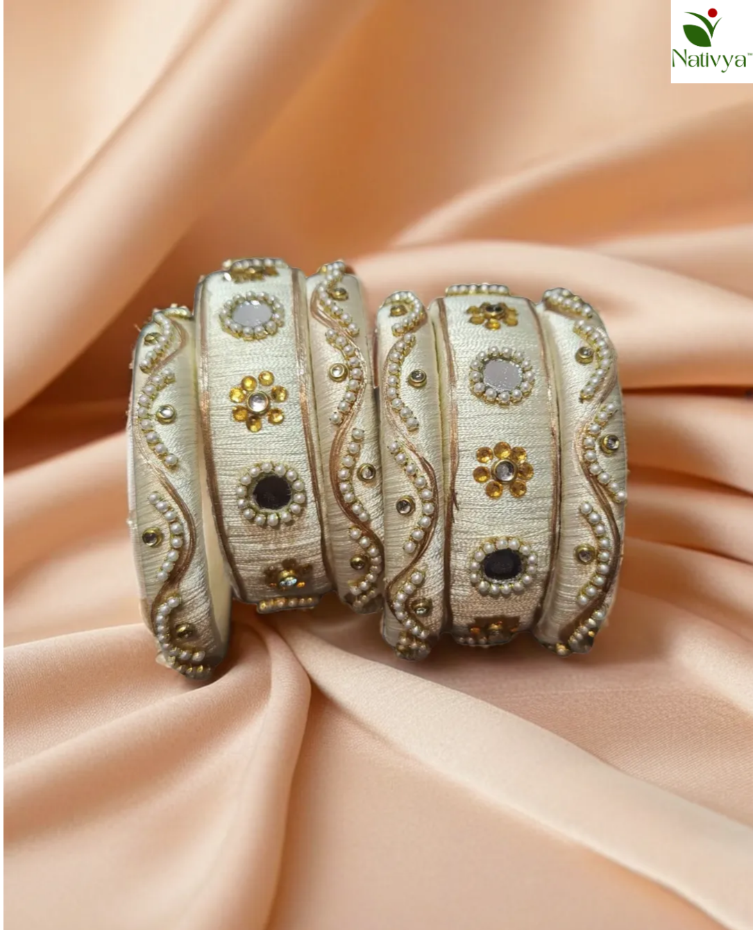 Off-White Silk Thread Bangle Set