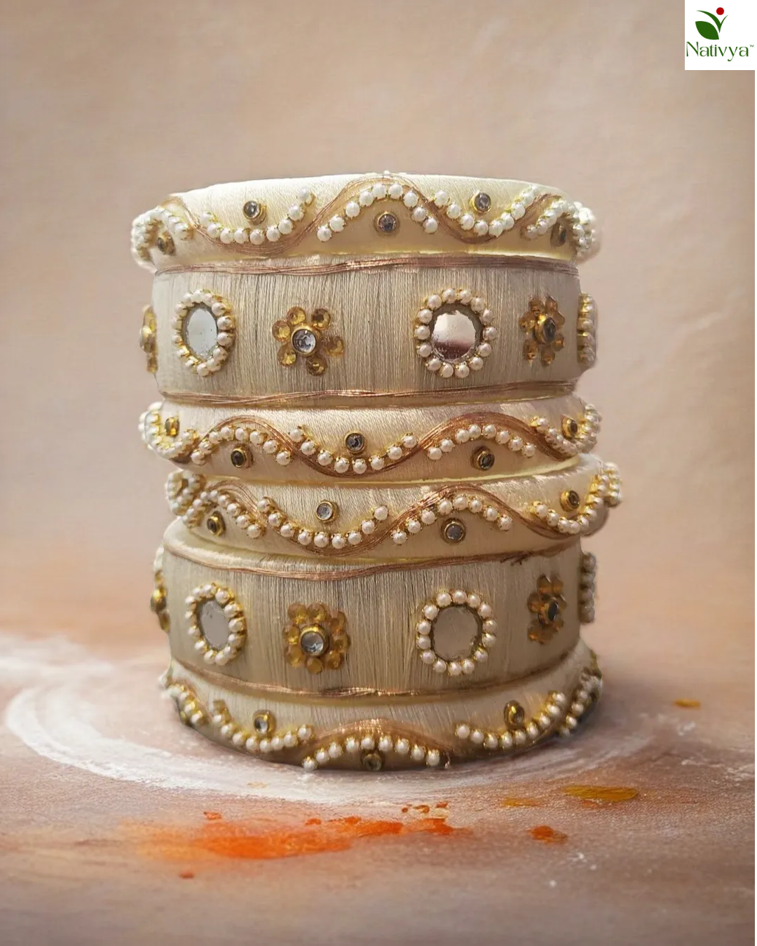 Off-White Silk Thread Bangle Set