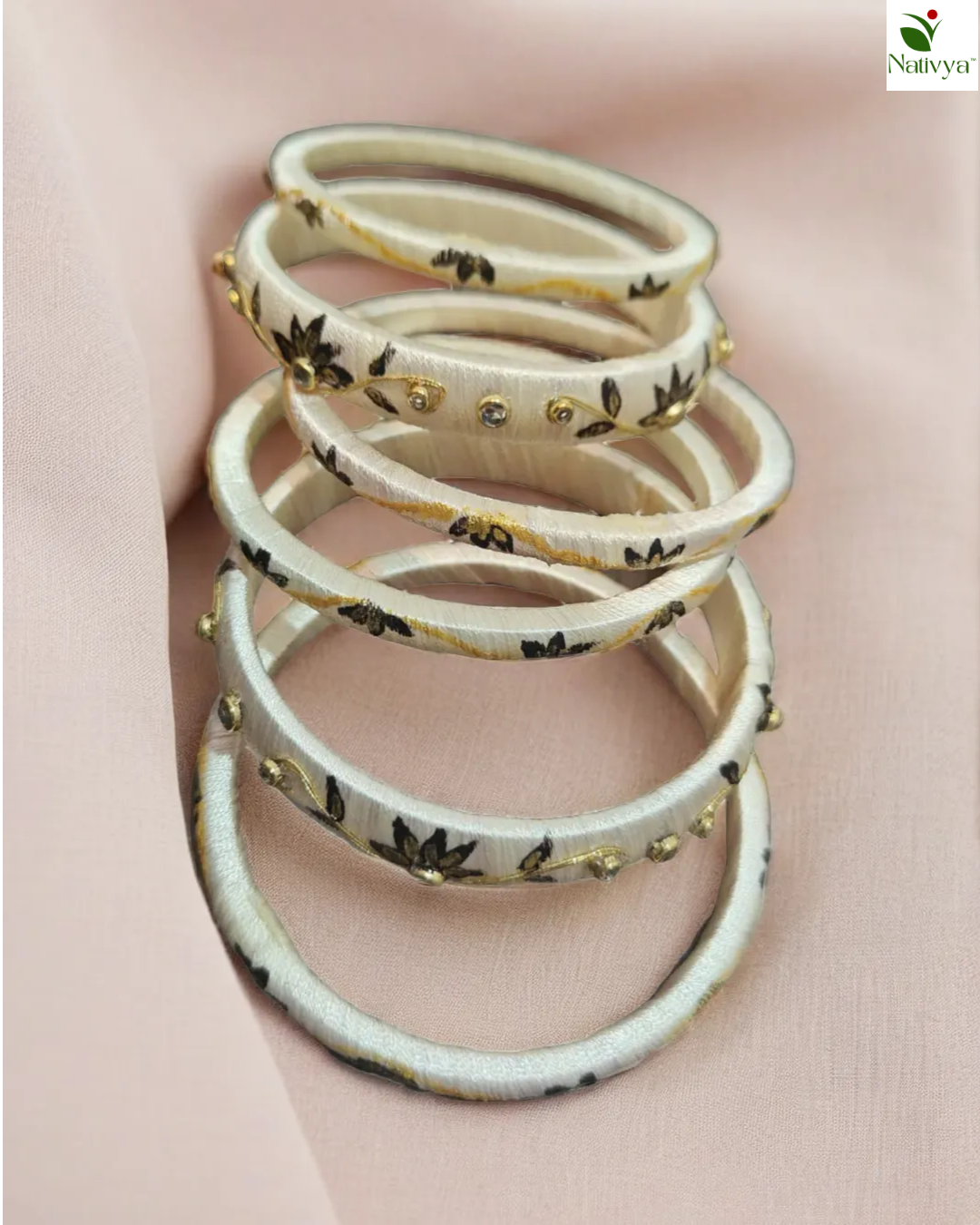 Off-White Silk Thread Bangle Set