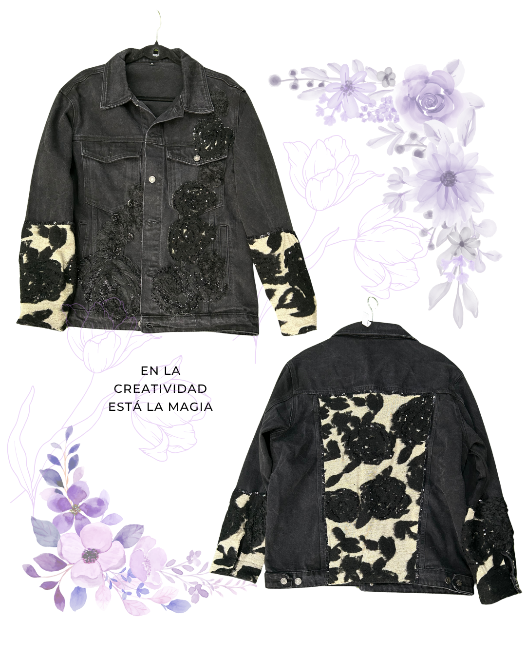 Chaqueta negra con flores
