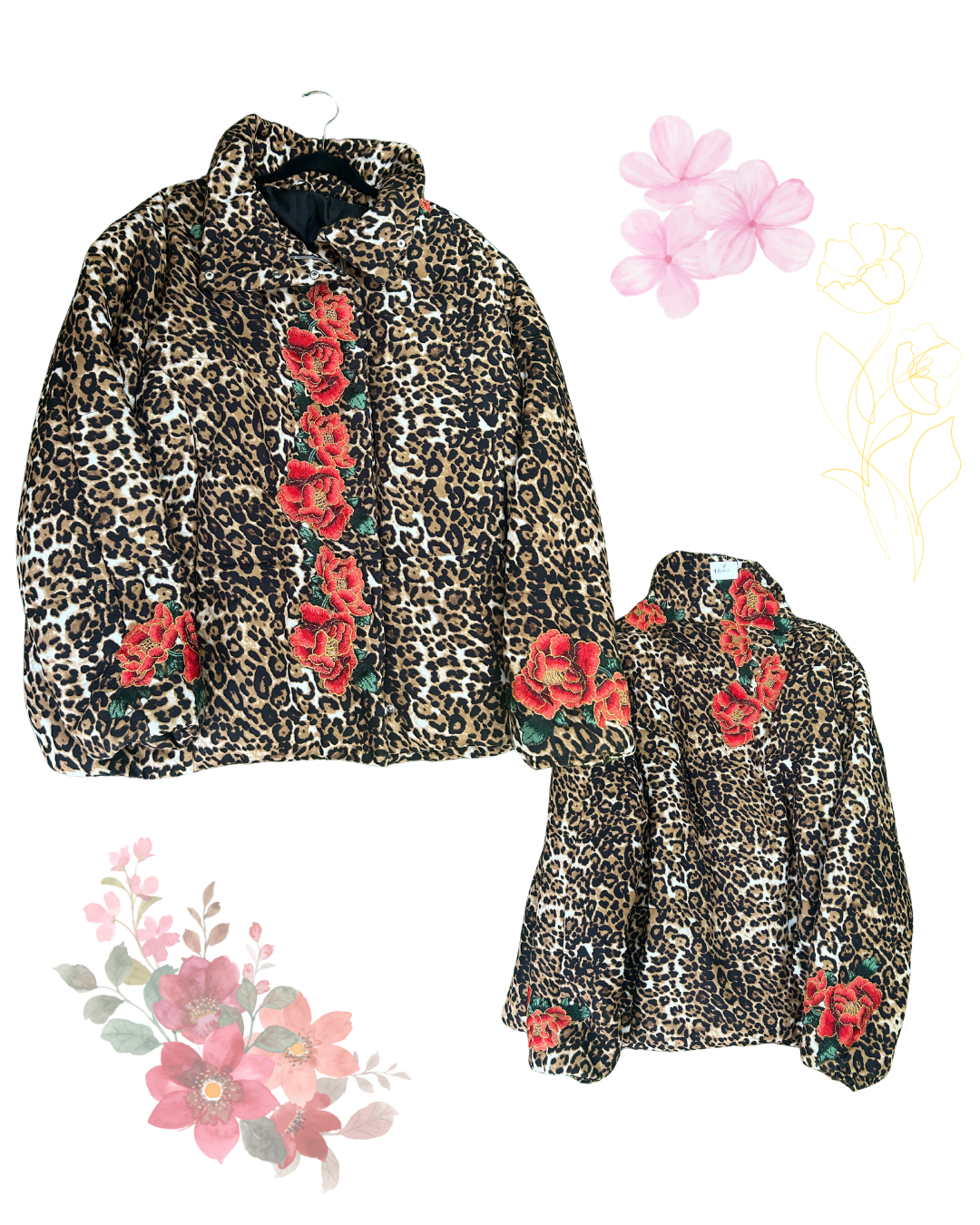 chaqueta animal print flores rojas