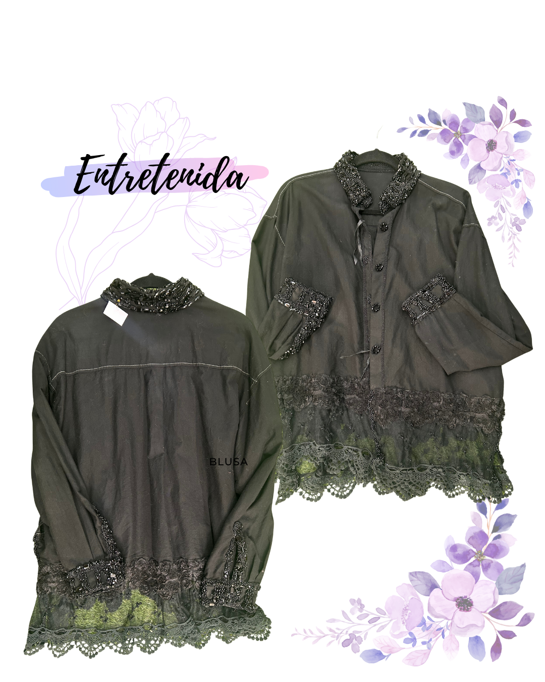 Blusa negra mostacillas