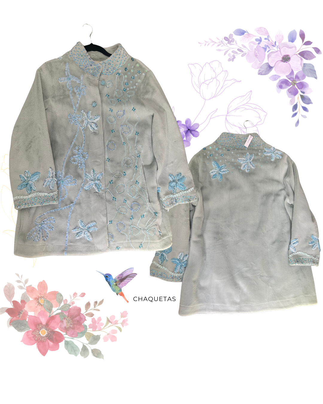 Abrigo celeste con mostacillas