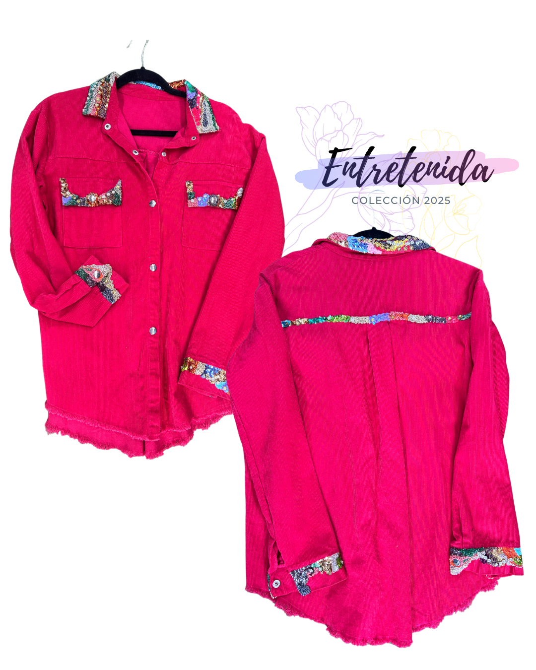 Camisa fucsia con detalles florales