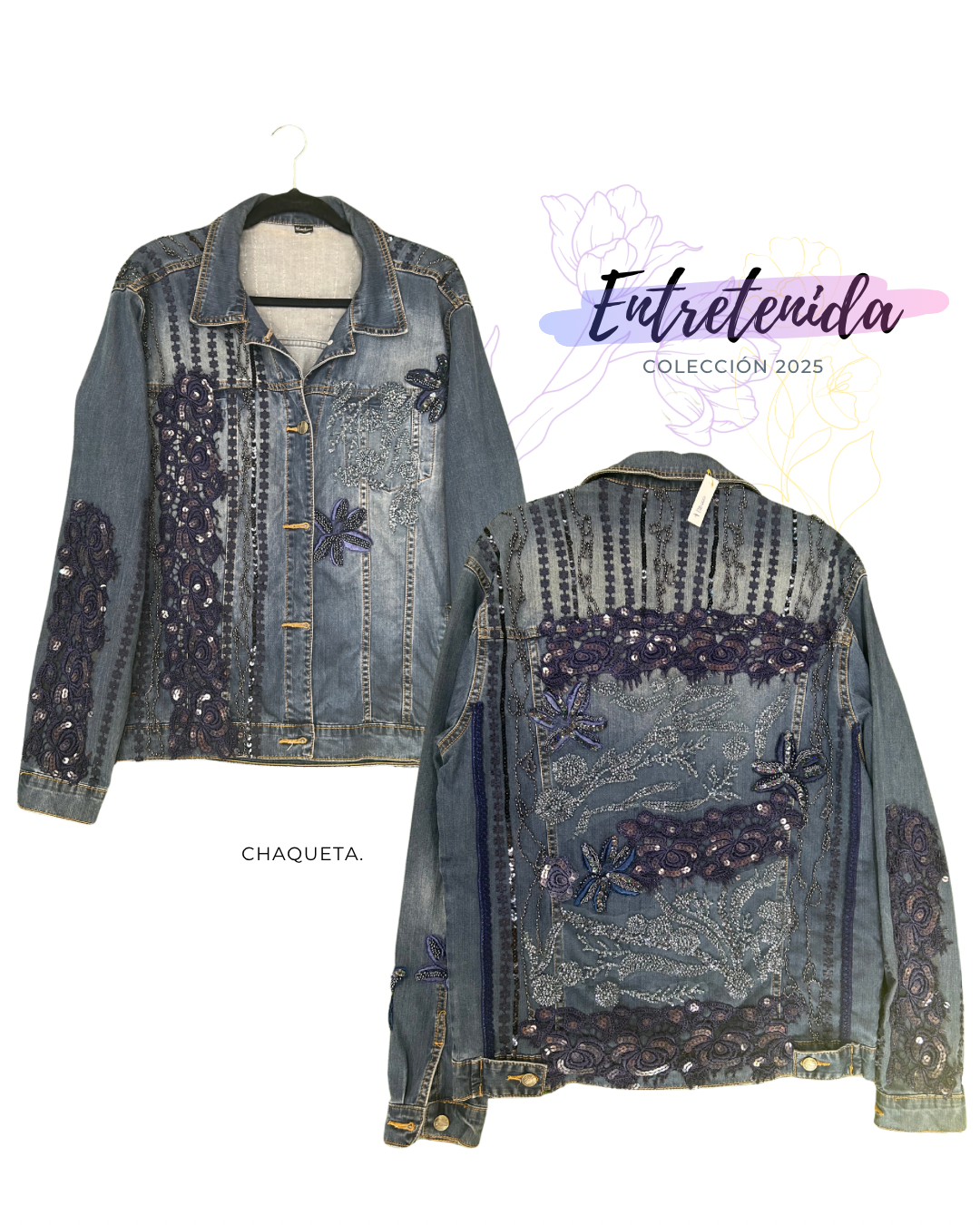 Chaqueta Azul Marino – Detalles en Mostacillas Azules