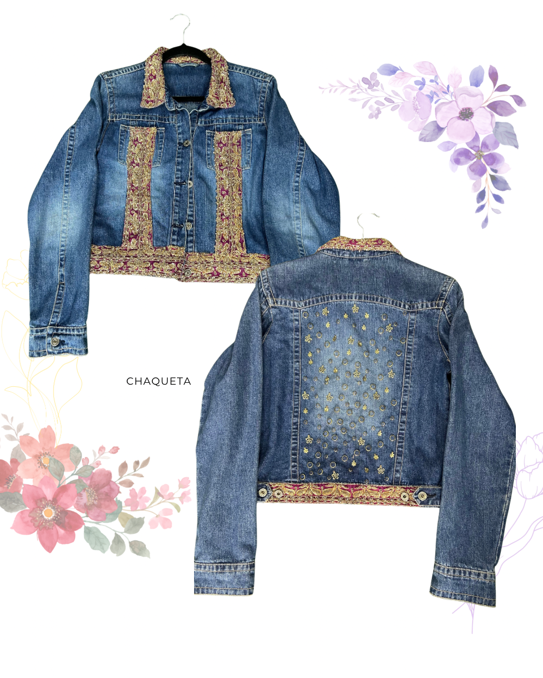 Chaqueta Exclusiva – Dorado & Burdeo con Tachas en la Espalda