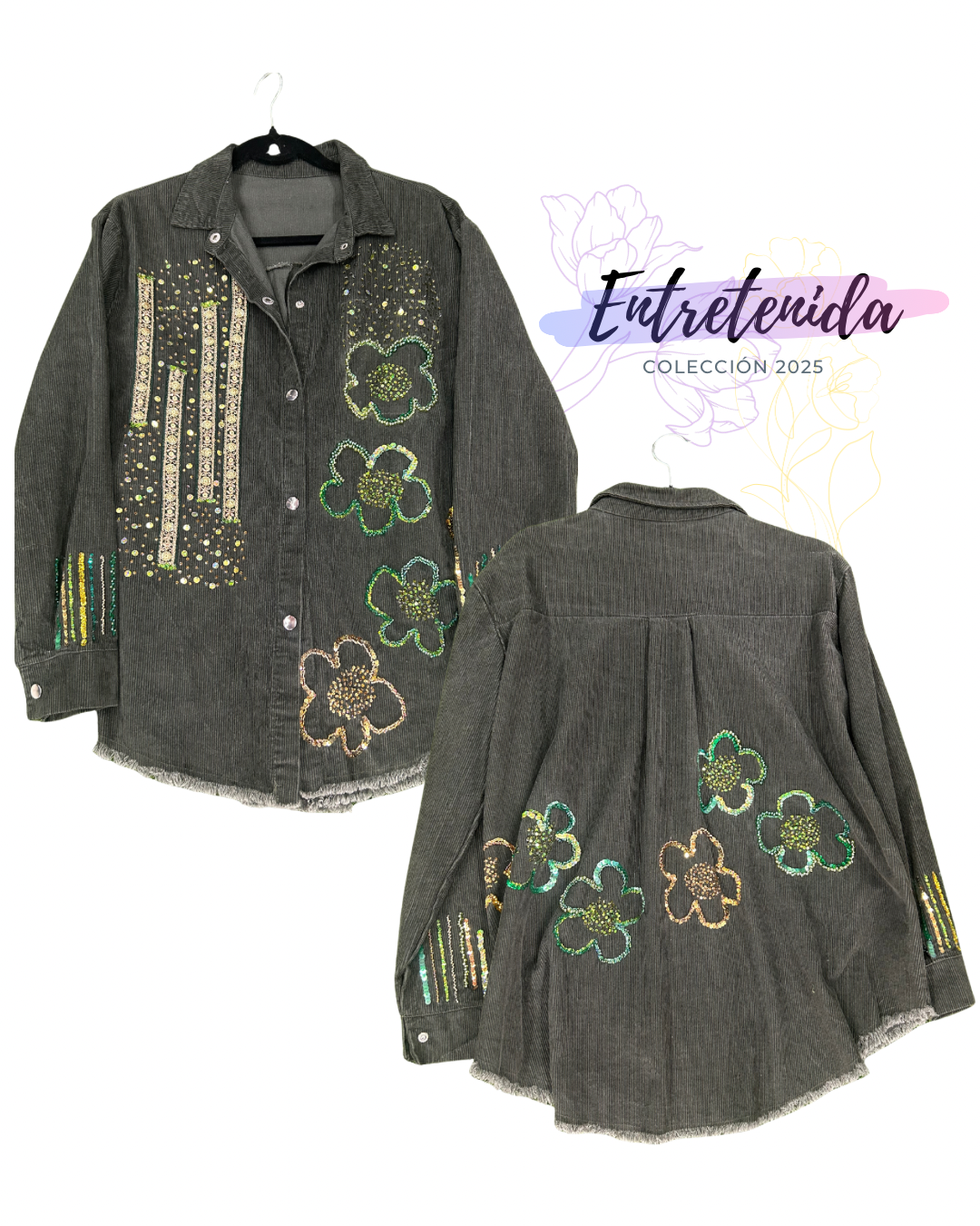Blusa de mezclilla con flores verdes