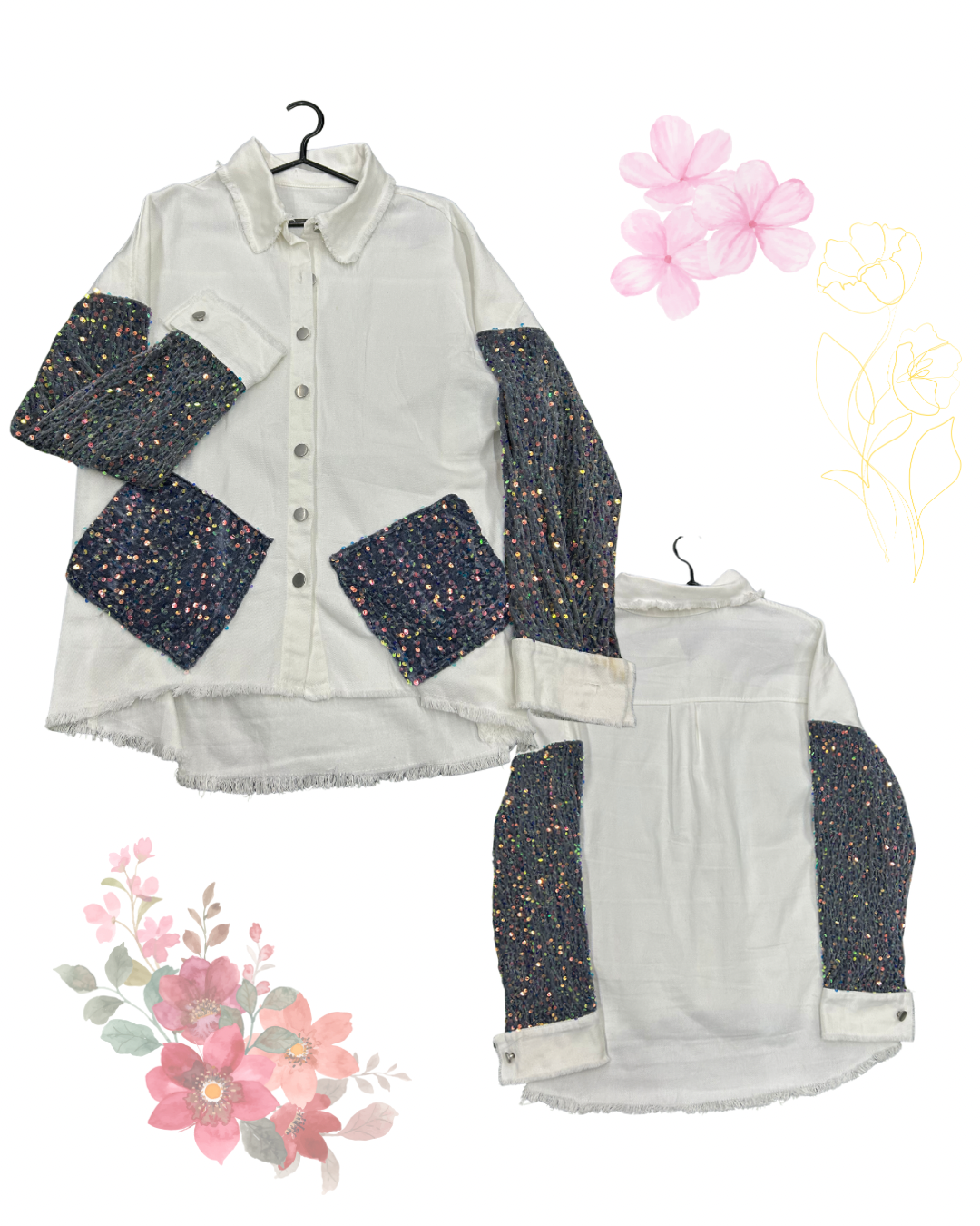 Chaqueta blanca manga brillos con lentejuelas