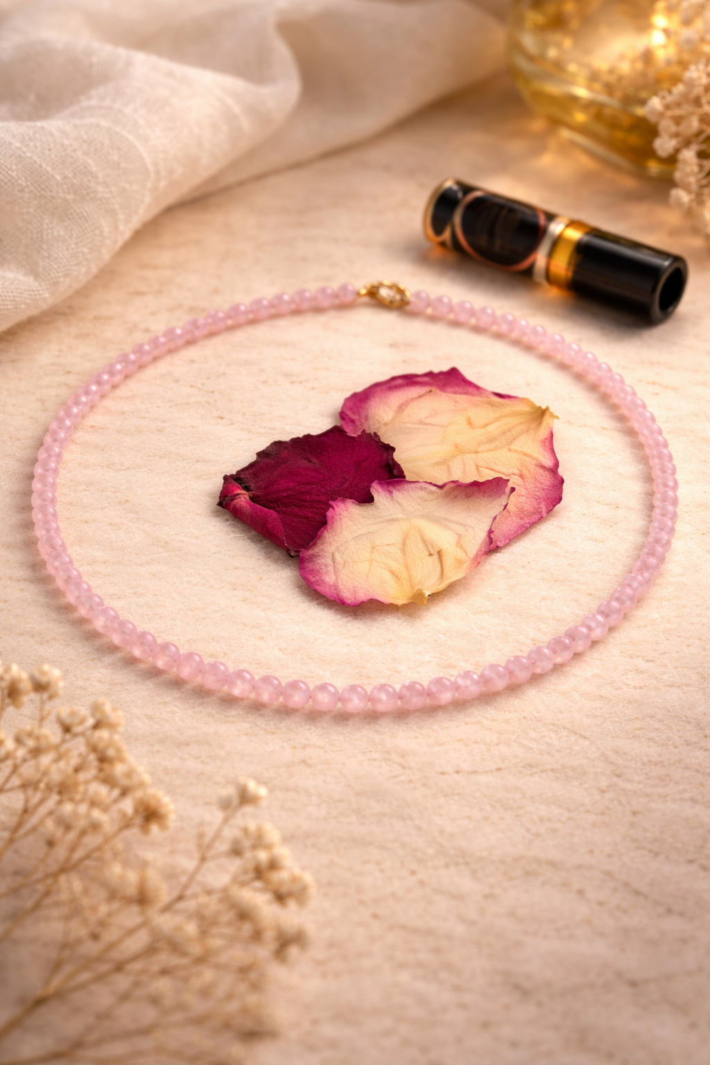 Rose Quartz 4mm Necklace Gift Set