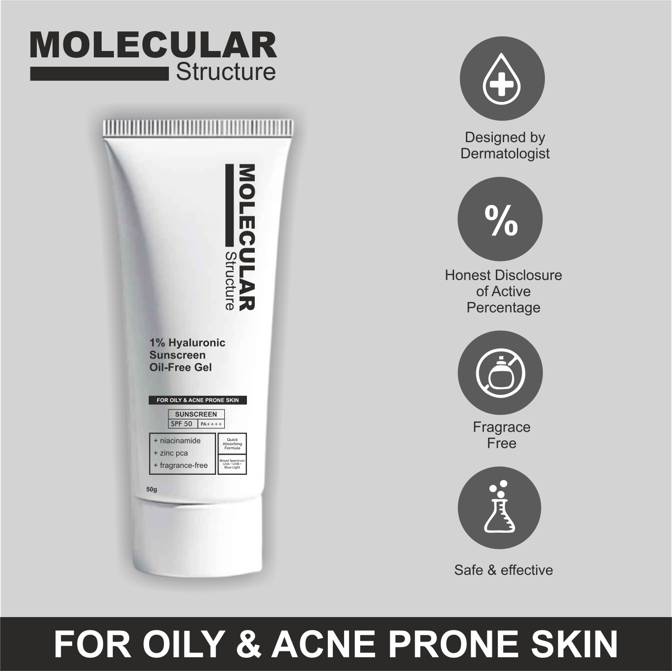 Molecular Structure 1% Hyaluronic Sunscreen Oil-Free Gel 50g