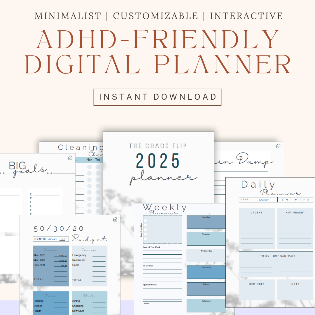 ADHD-Friendly Minimalist Digital Planner | Interactive Hyperlinked PDF | Customizable & Calming Layout