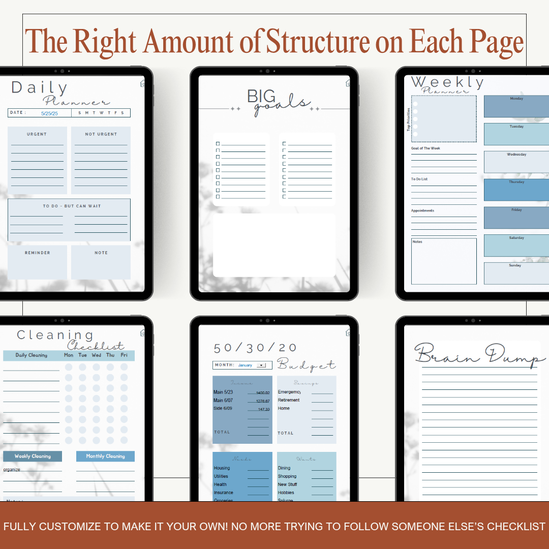 ADHD-Friendly Minimalist Digital Planner | Interactive Hyperlinked PDF | Customizable & Calming Layout