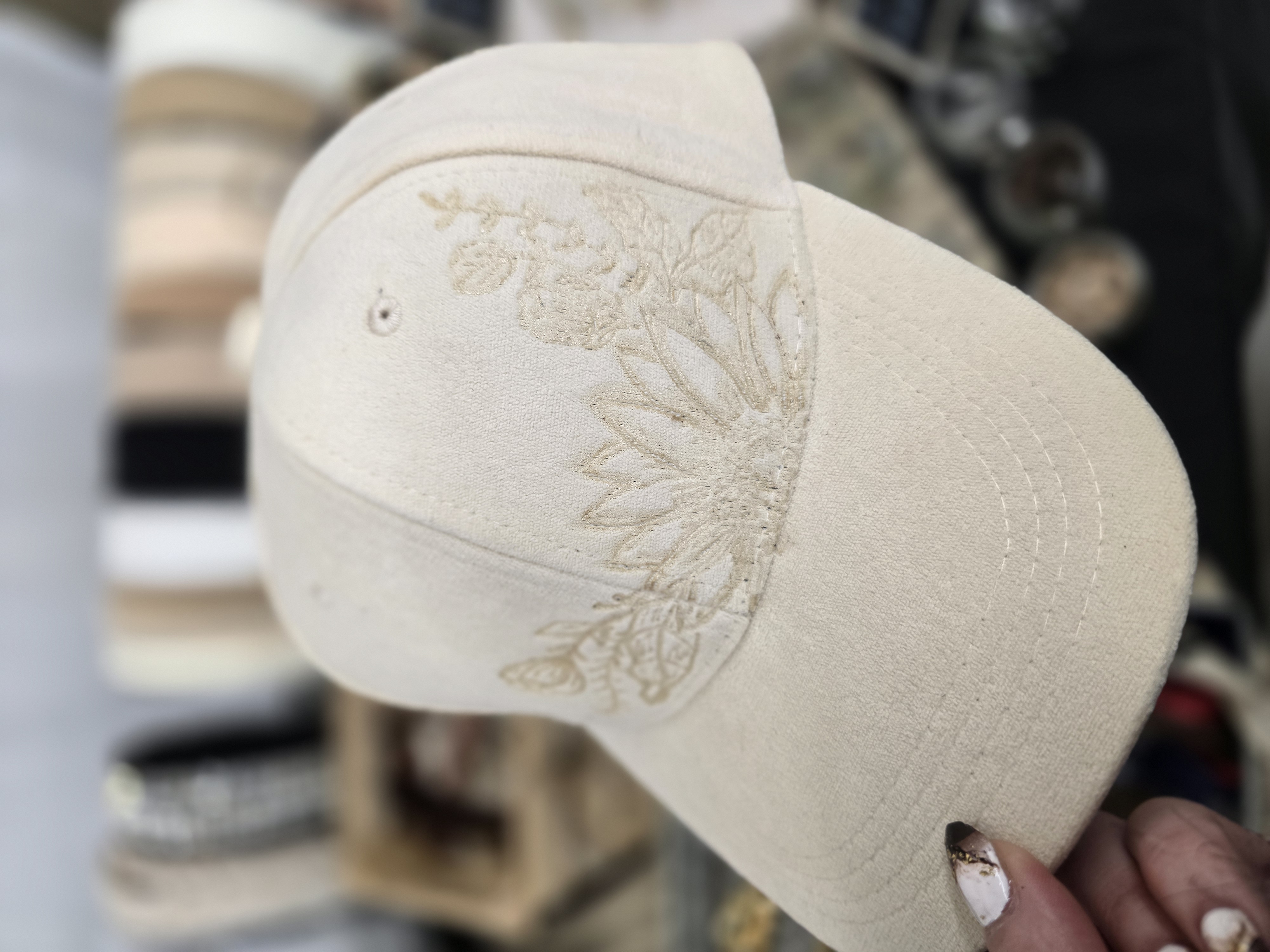 Floral burnded Ivory ball cap