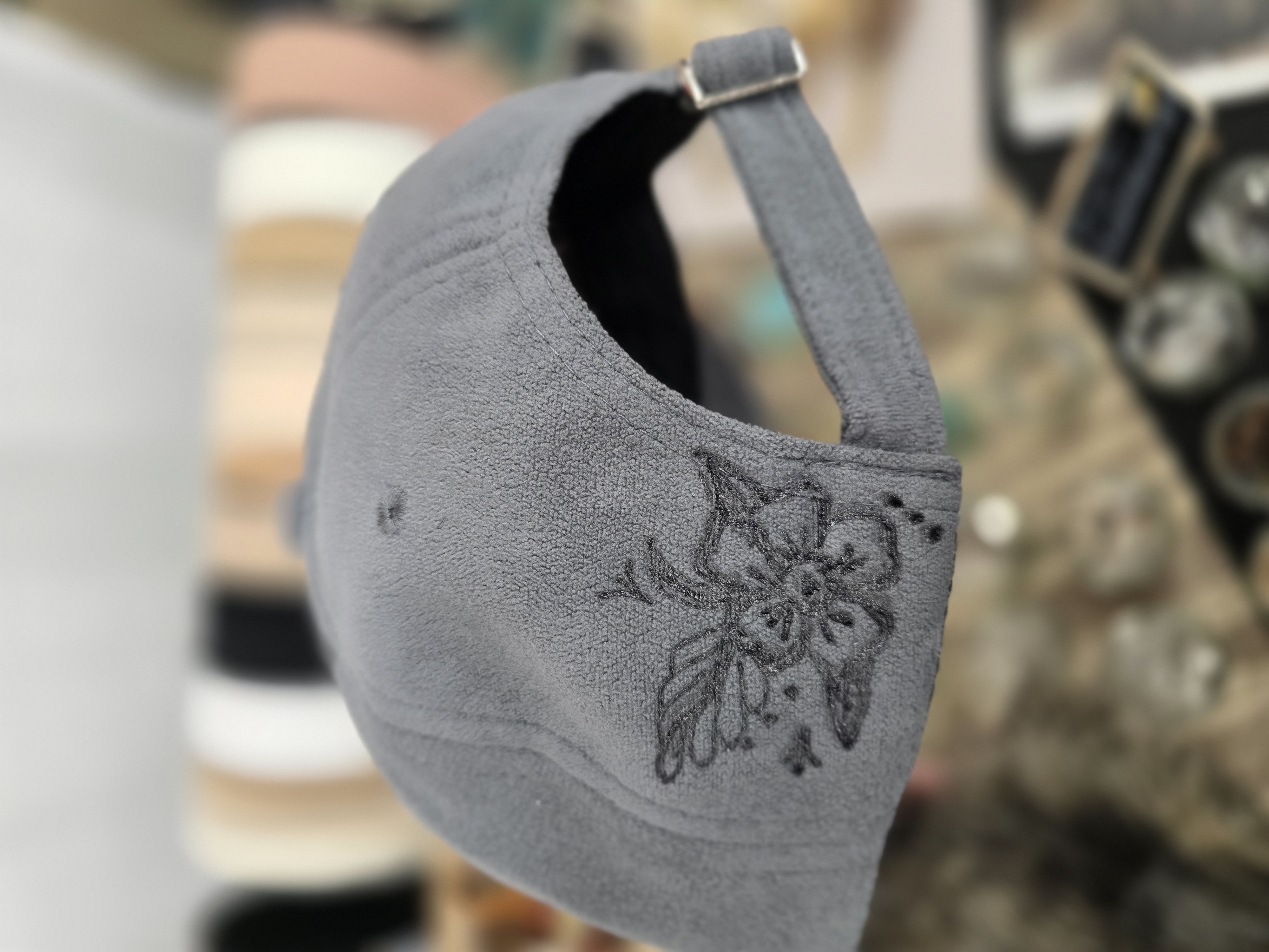 Embroidered Suede Cap