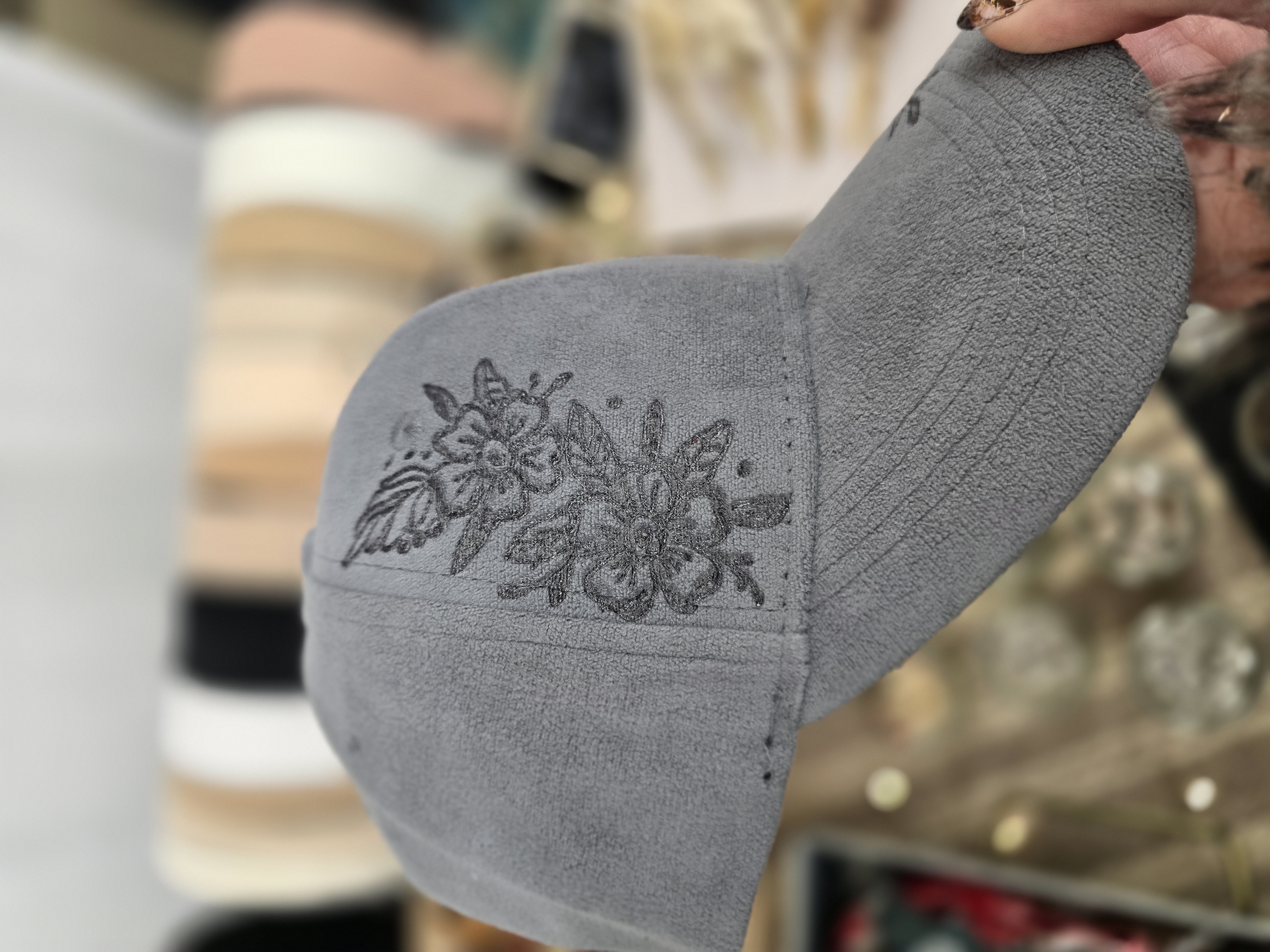 Embroidered Suede Cap