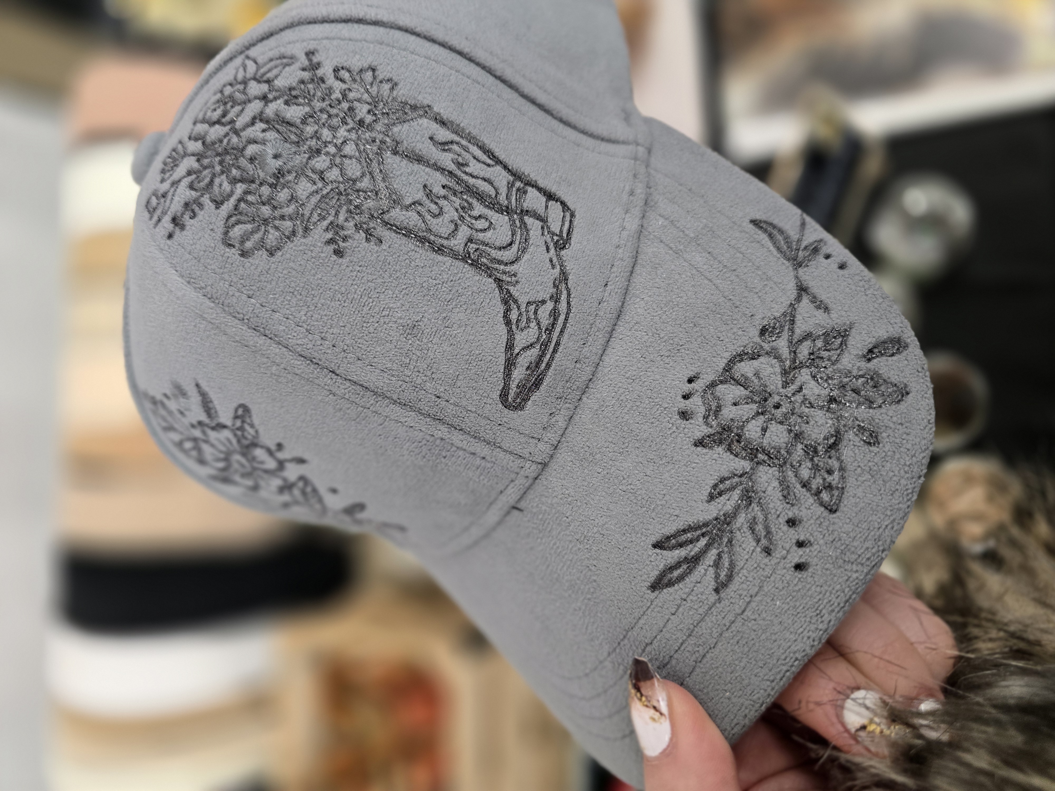 Embroidered Suede Cap