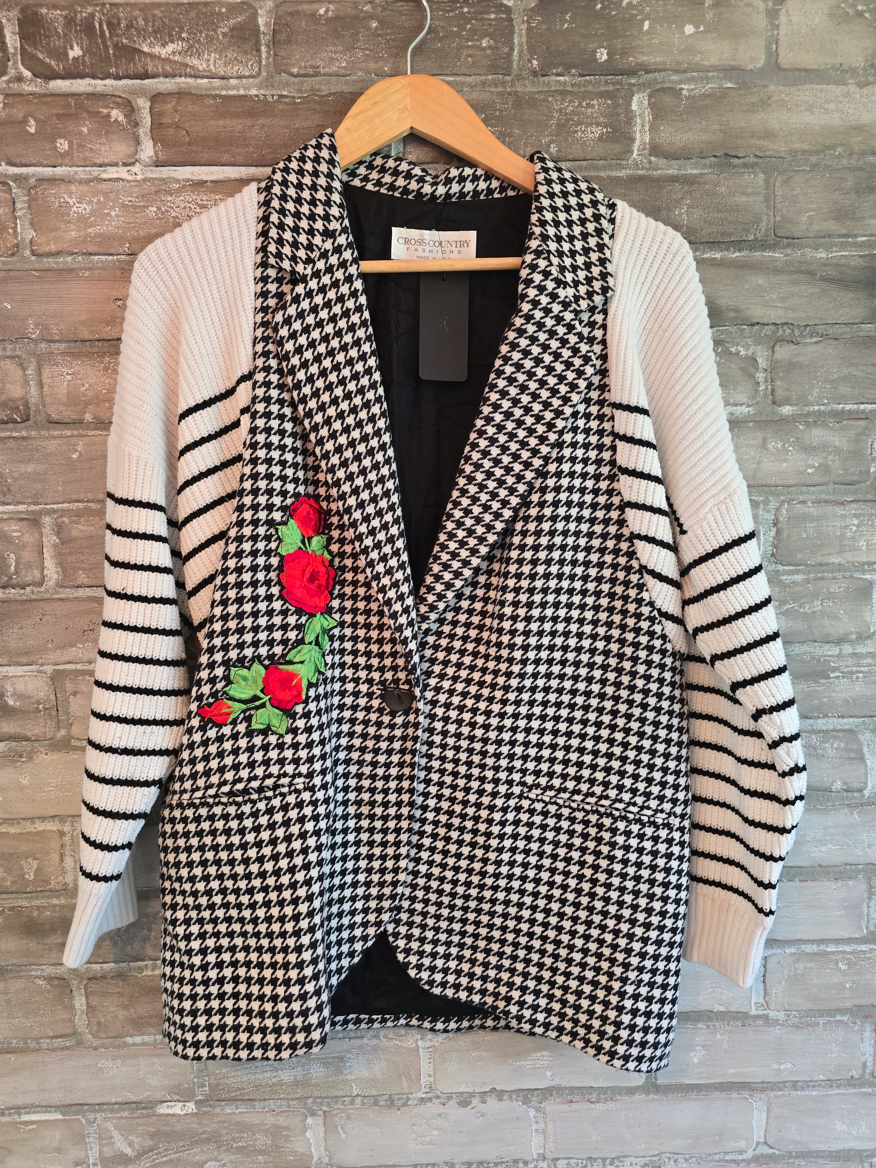 Houndstooth Knit Patch Blazer