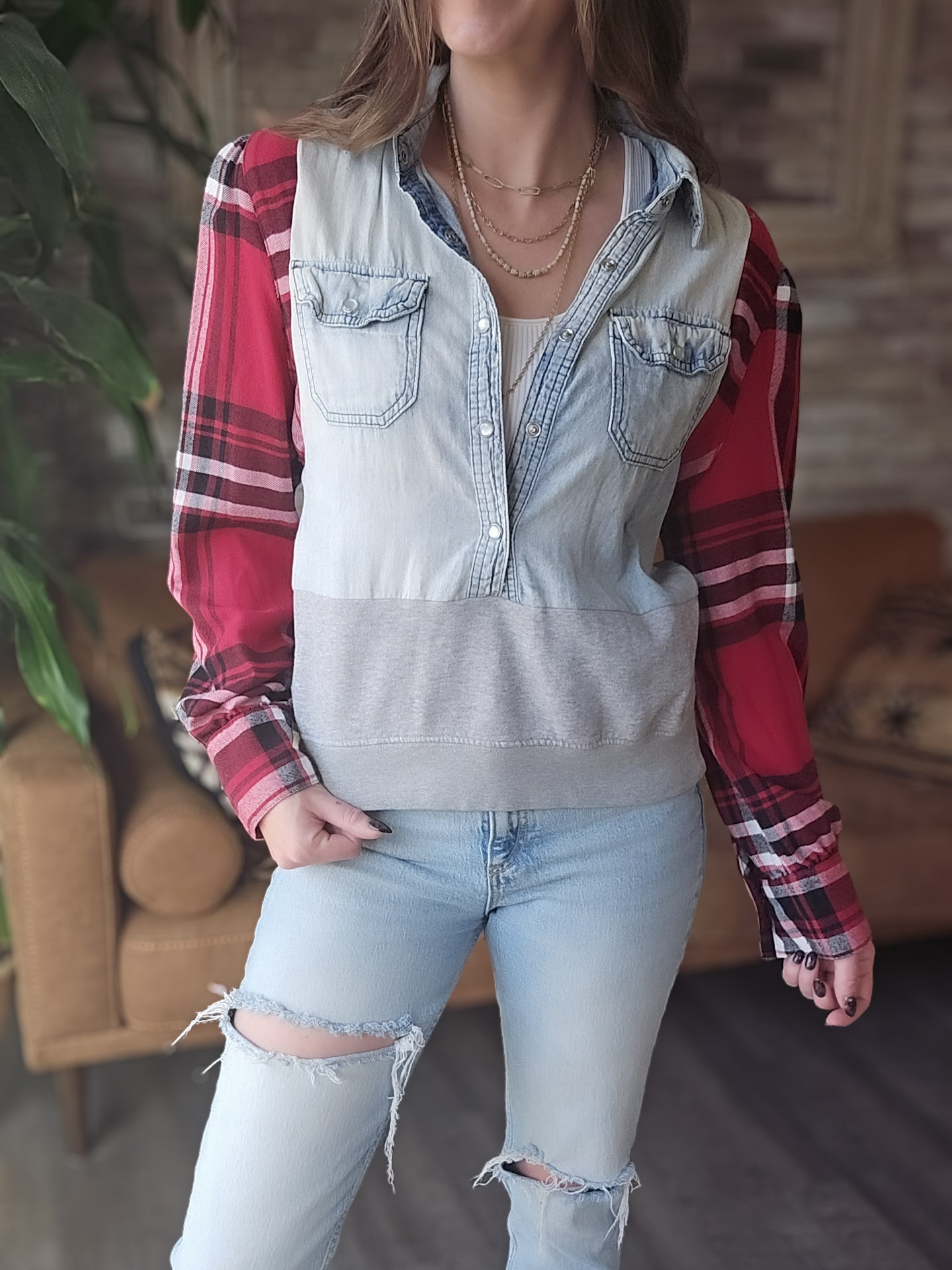 Women's Mixed Fabric Sweatshirt