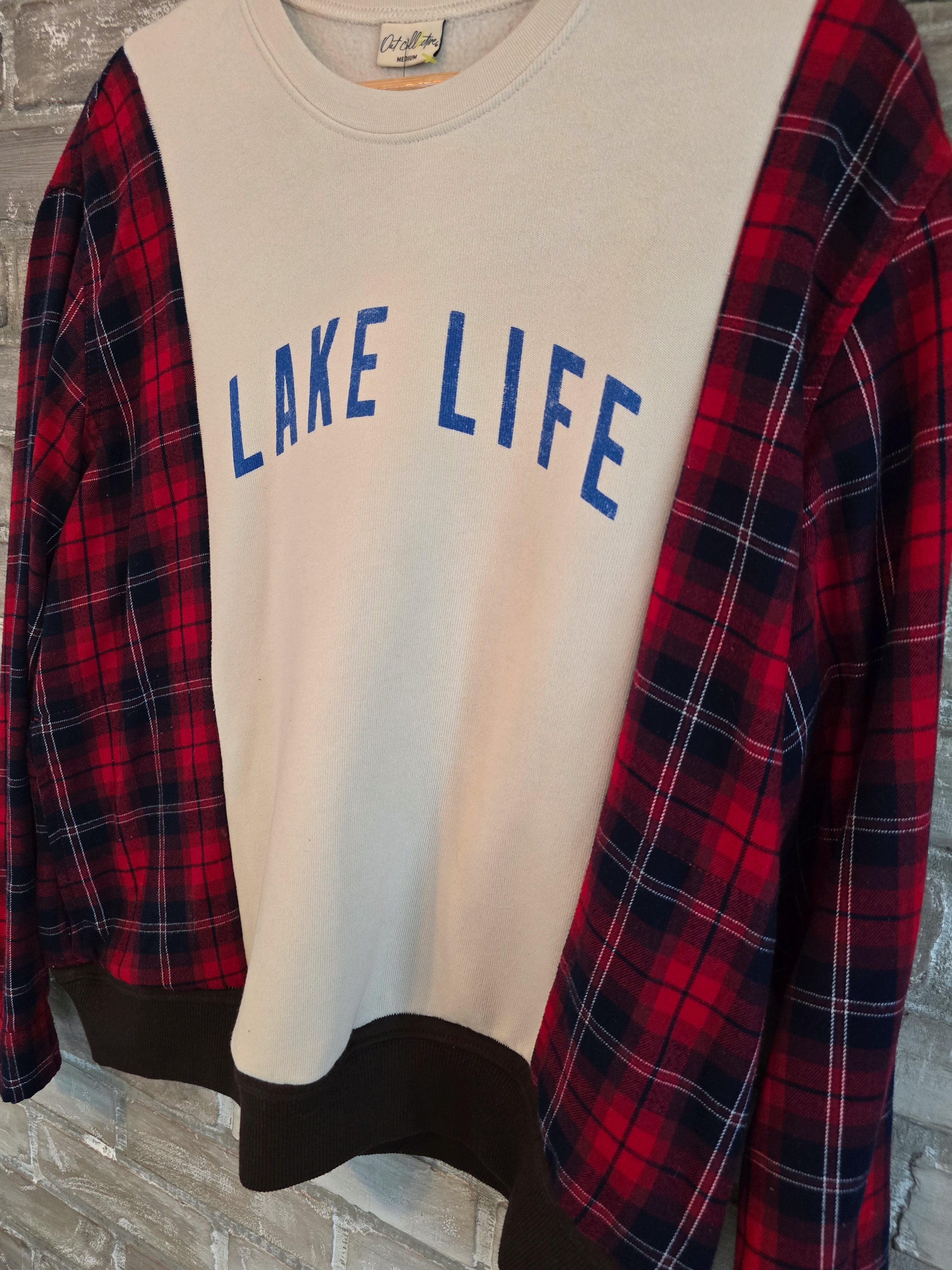 Lake Life Plaid Sleeve Sweatshirt