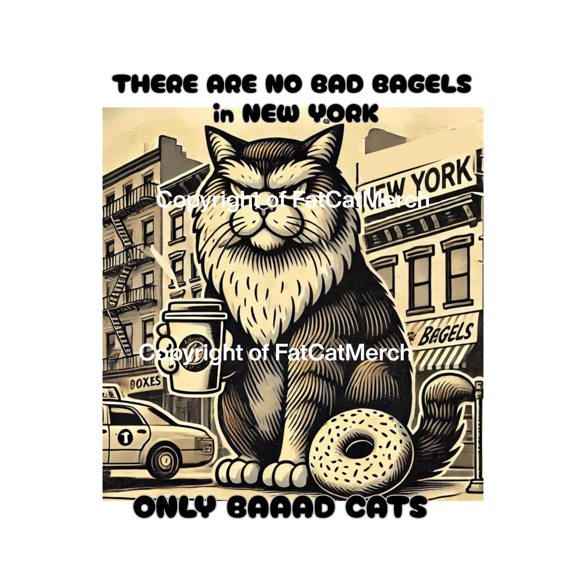 STICKER - A Bad Cat in New York with Bagel & Coffee