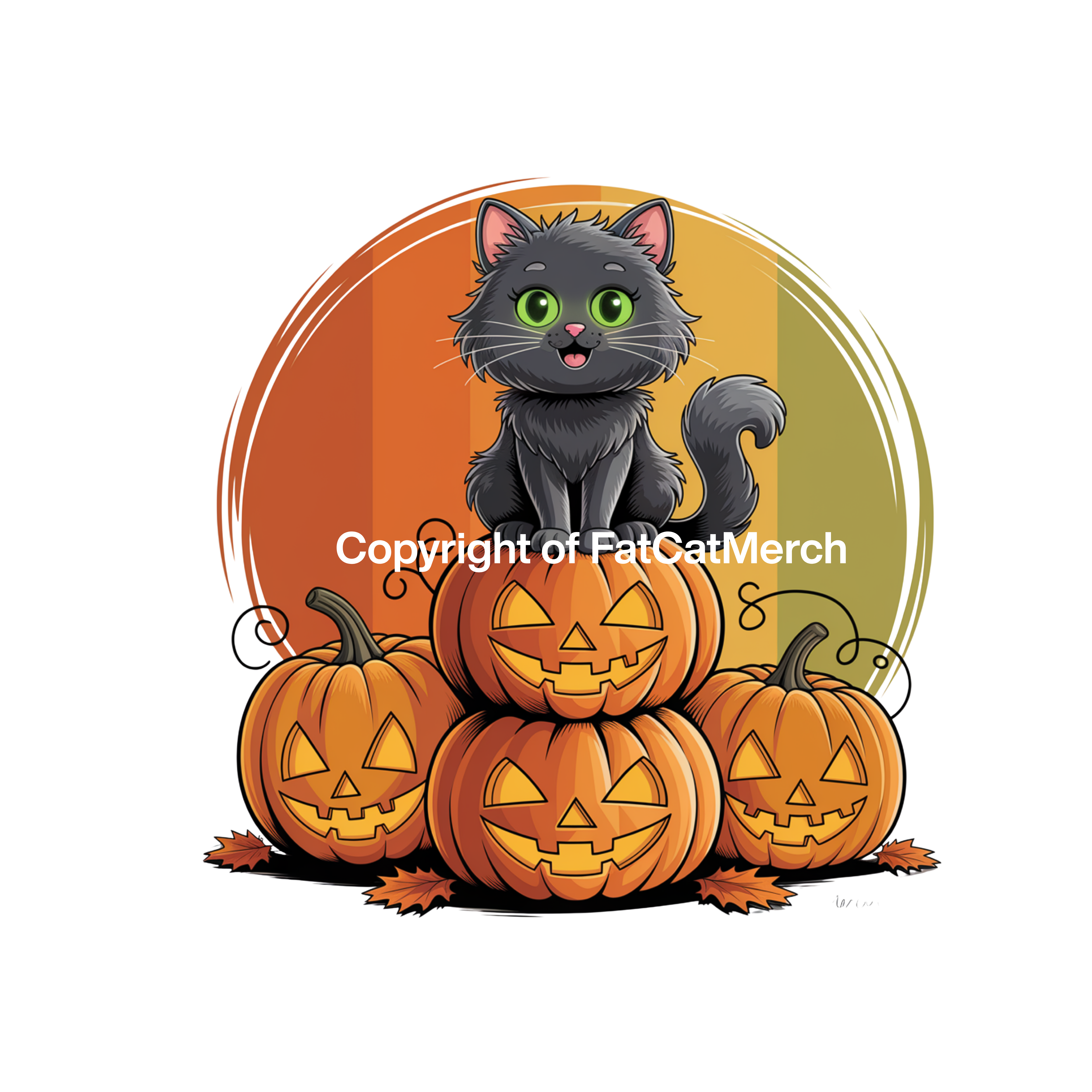 STICKER - Halloween - Adorable Halloween Cat with Pumpkins!