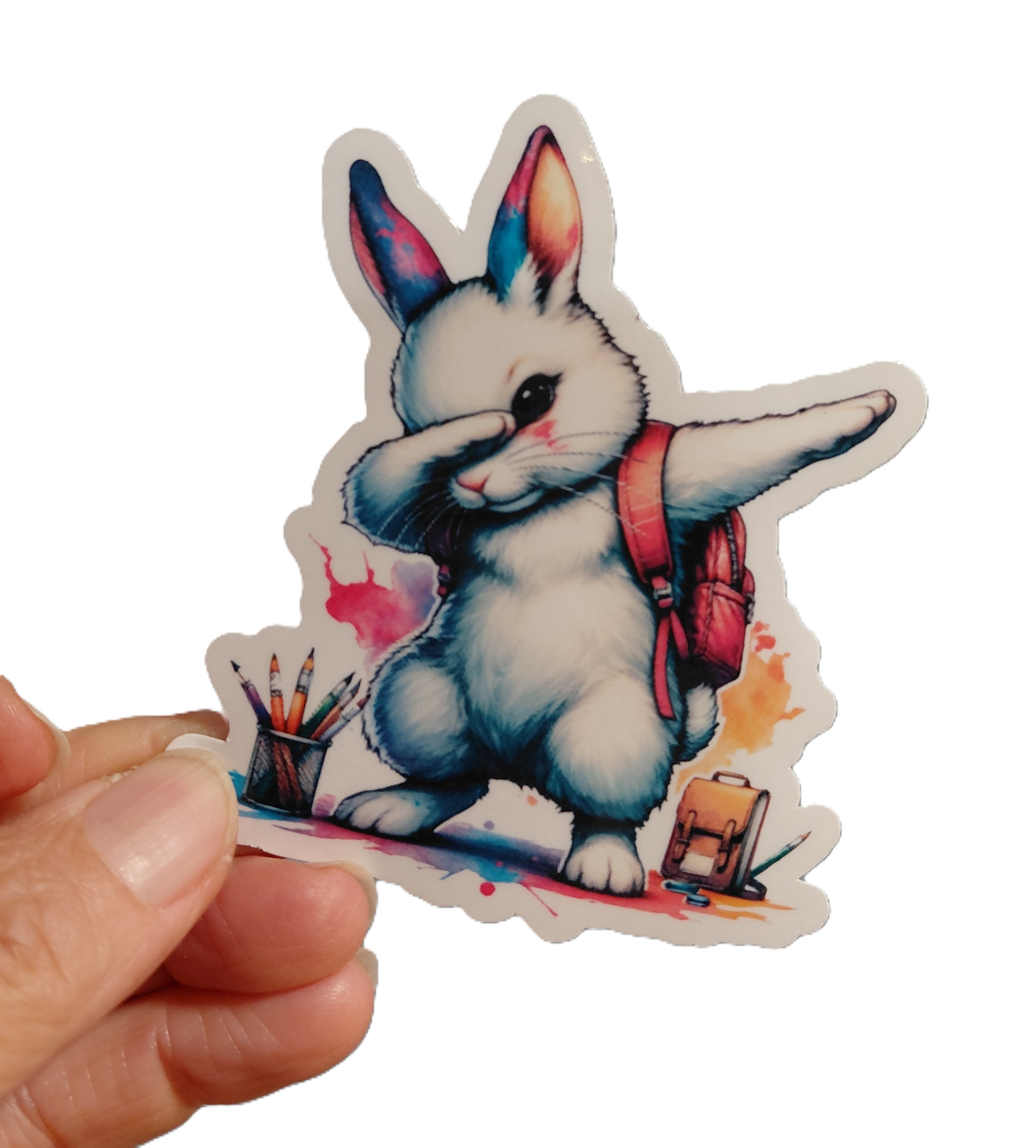 Medium Sticker - BACK TO SCHOOL STICKER! Bunny doing the dab!