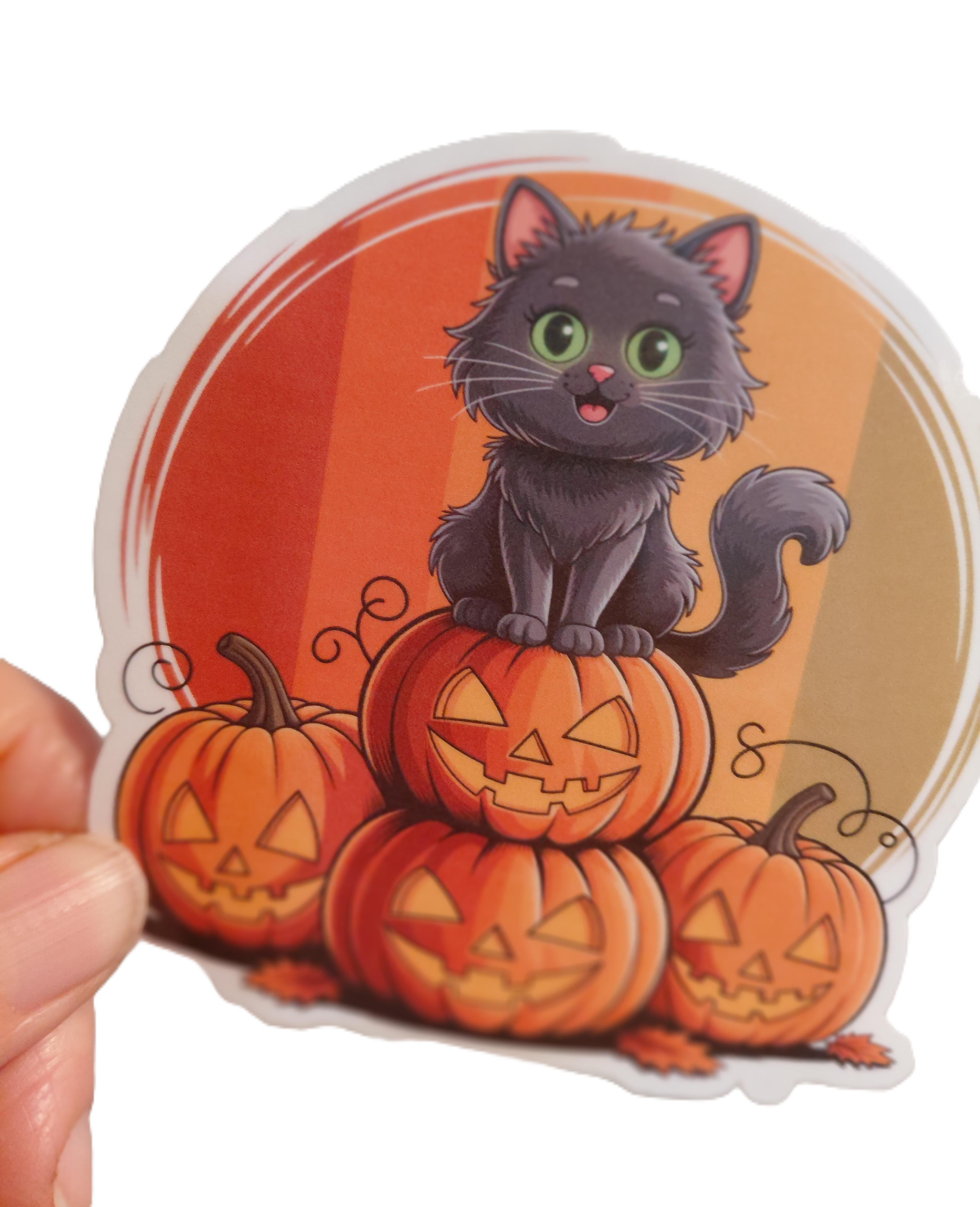 STICKER - Halloween - Adorable Halloween Cat with Pumpkins!