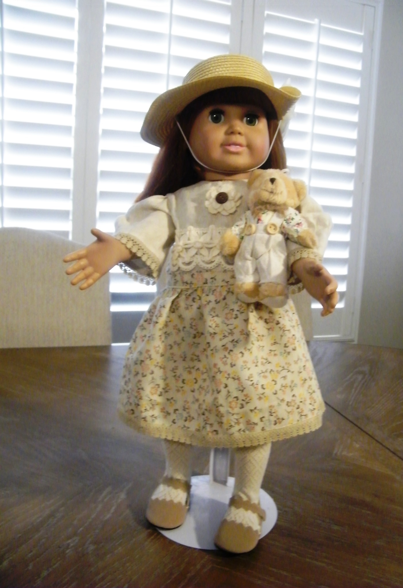 BEIGE FLORAL SUMMER DRESS W/TEDDY BEAR