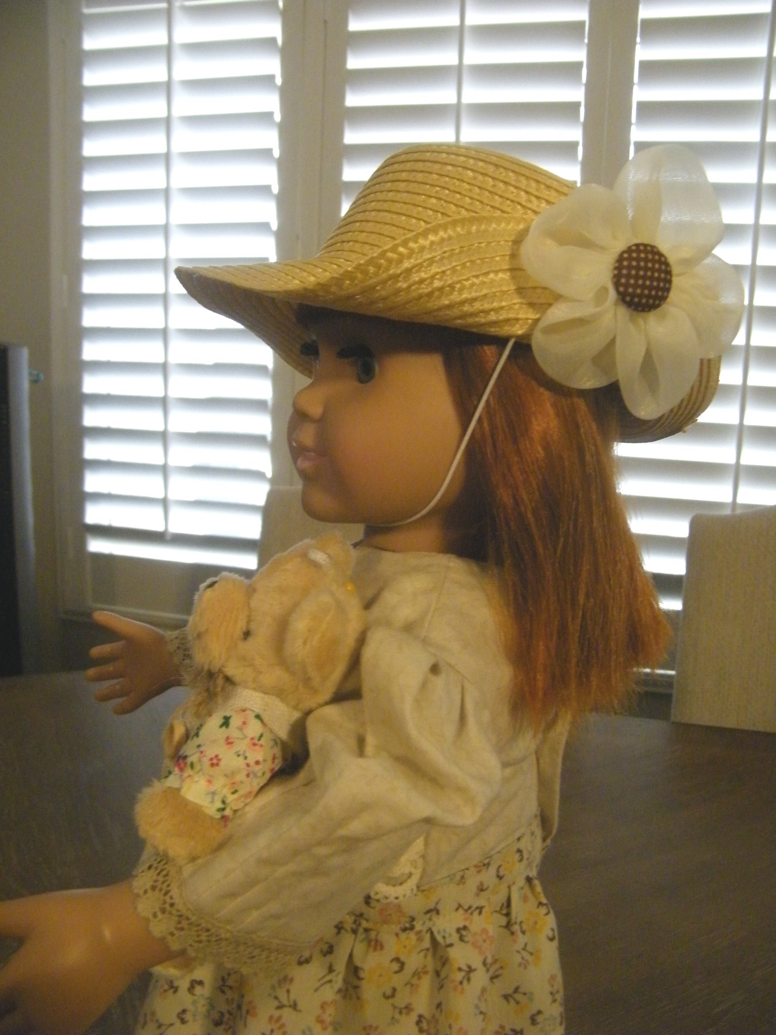 BEIGE FLORAL SUMMER DRESS W/TEDDY BEAR