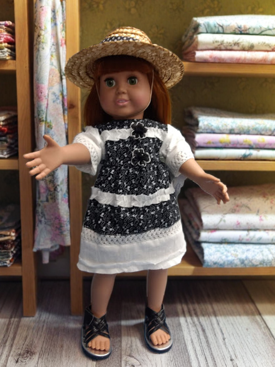 BLACK WHITE SUMMER DRESS WITH HAT