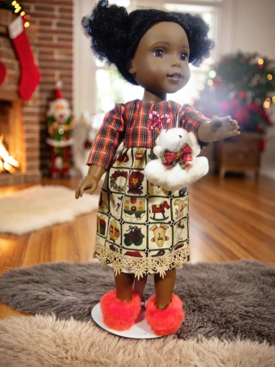 CHRISTMAS PLAID NIGHT GOWN/TEDDY BEAR