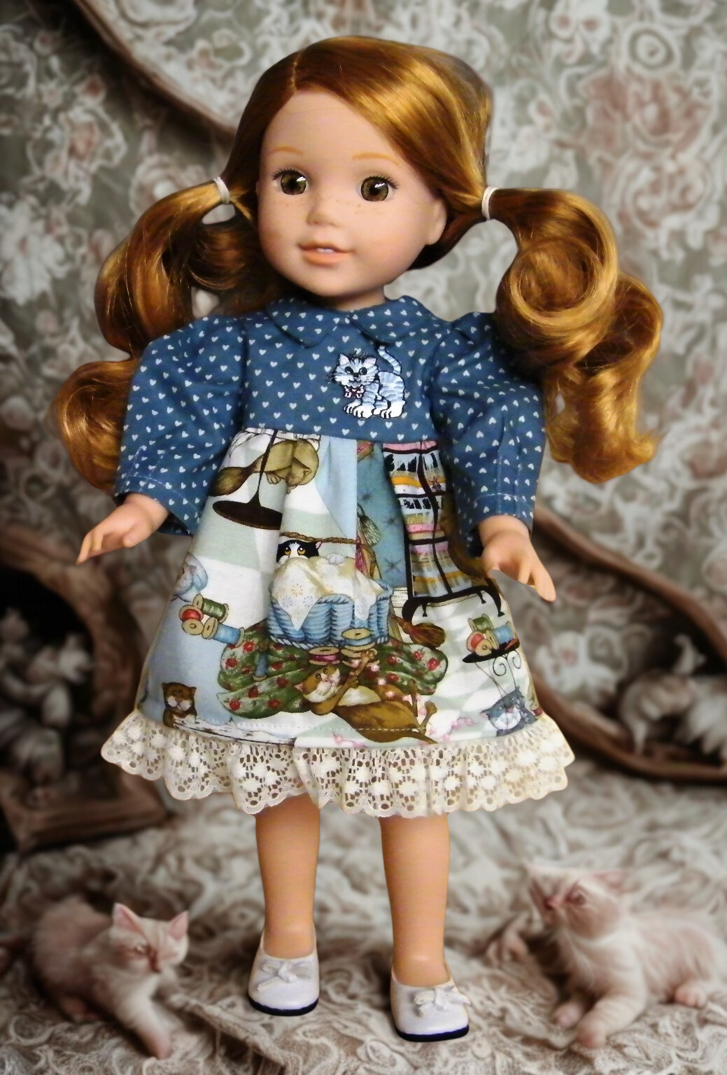 BLUE HEART KITTEN DRESS