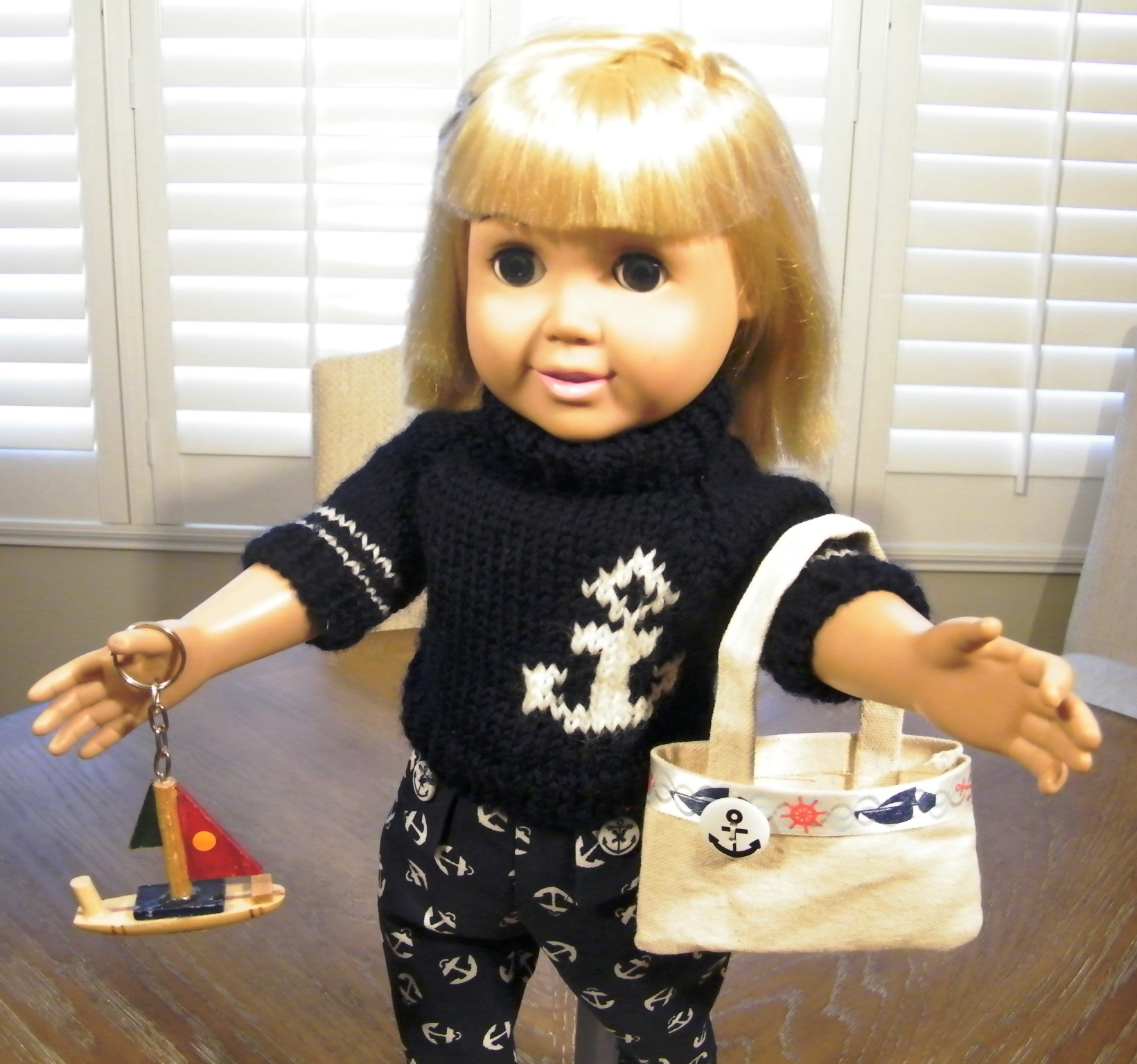 Nautical-themed doll outfit set