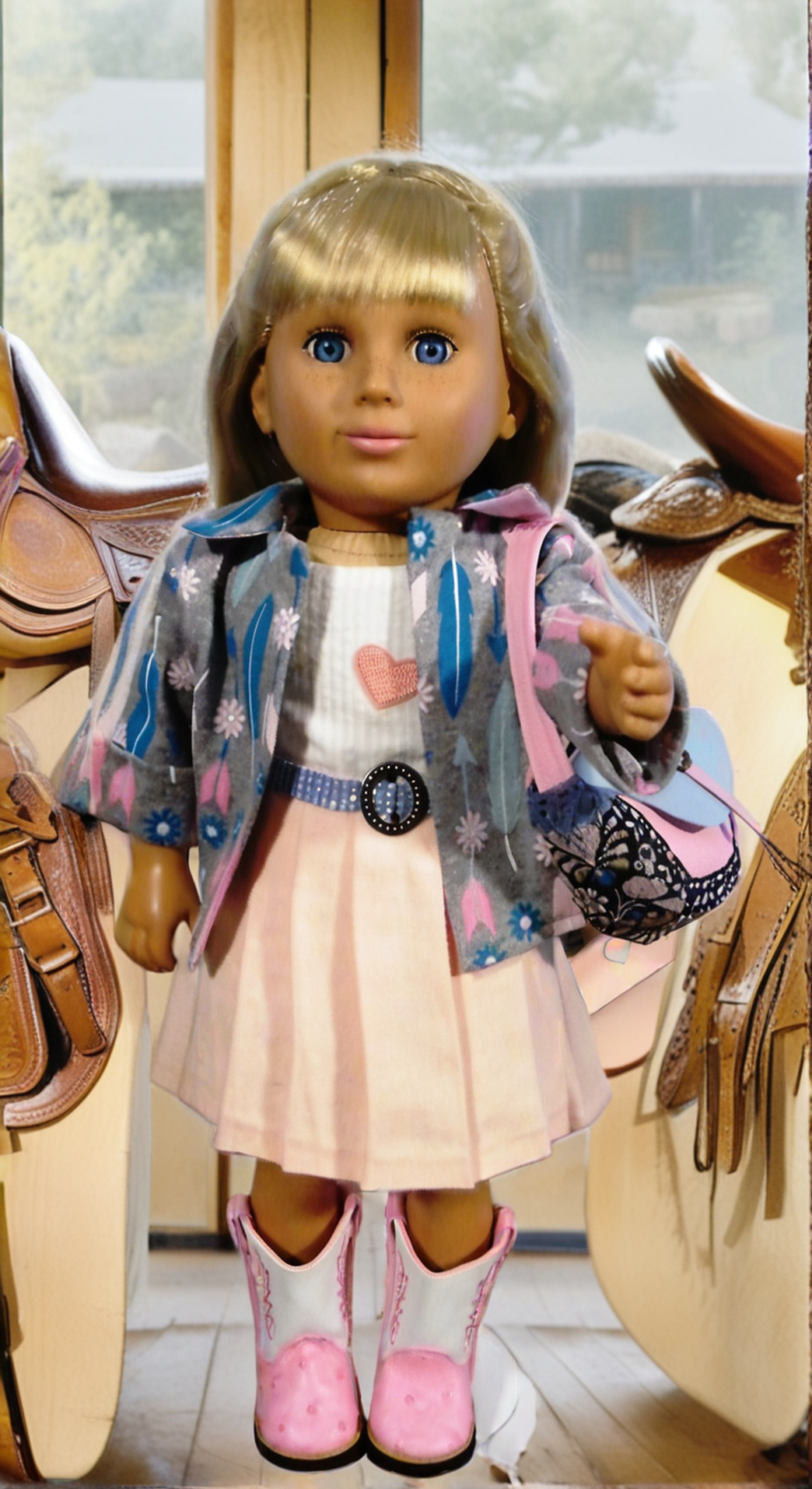 PINK WESTERN SET/FAUX OSTRICH BOOTS