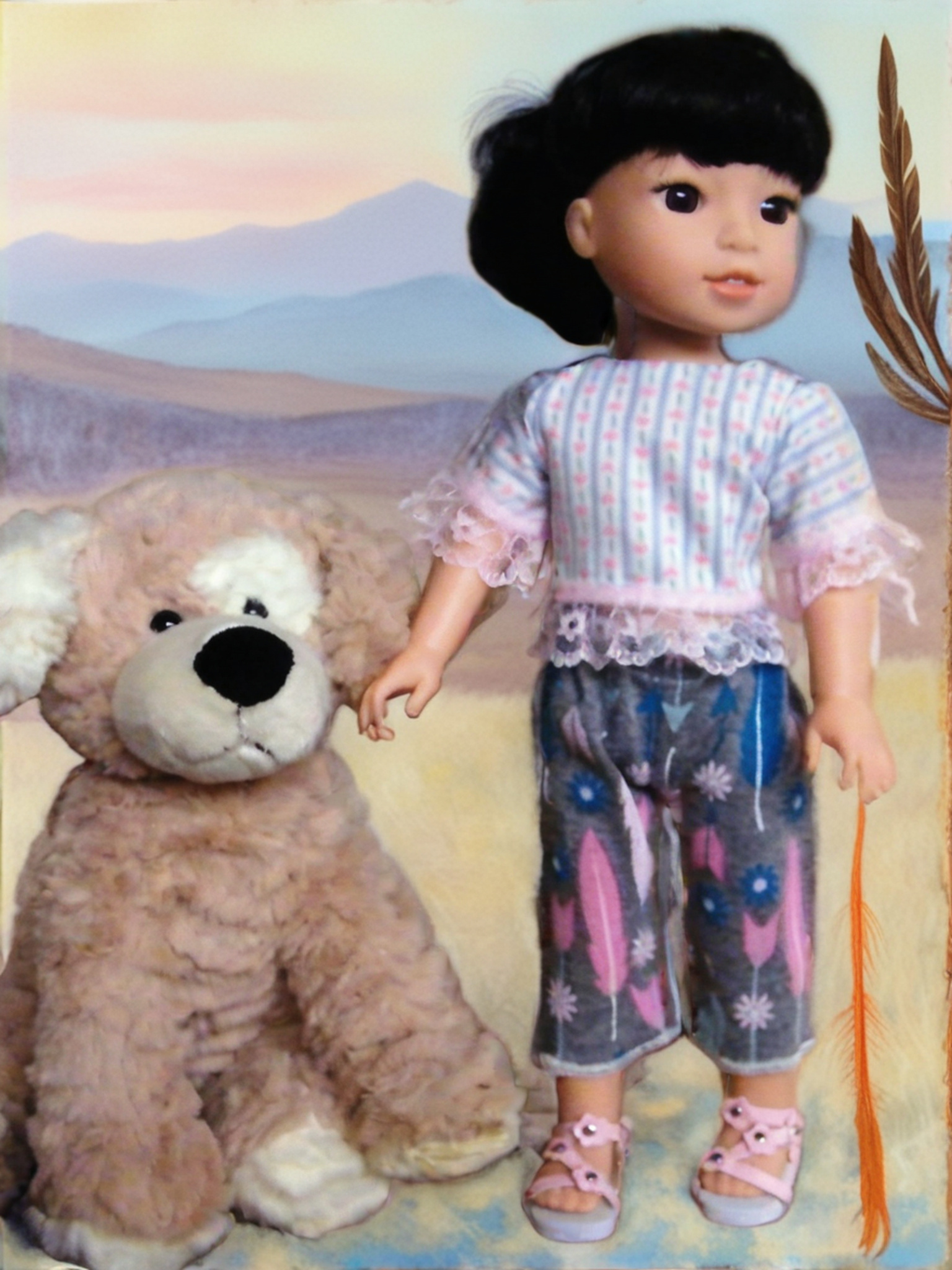 GREY FEATHER PANT SET