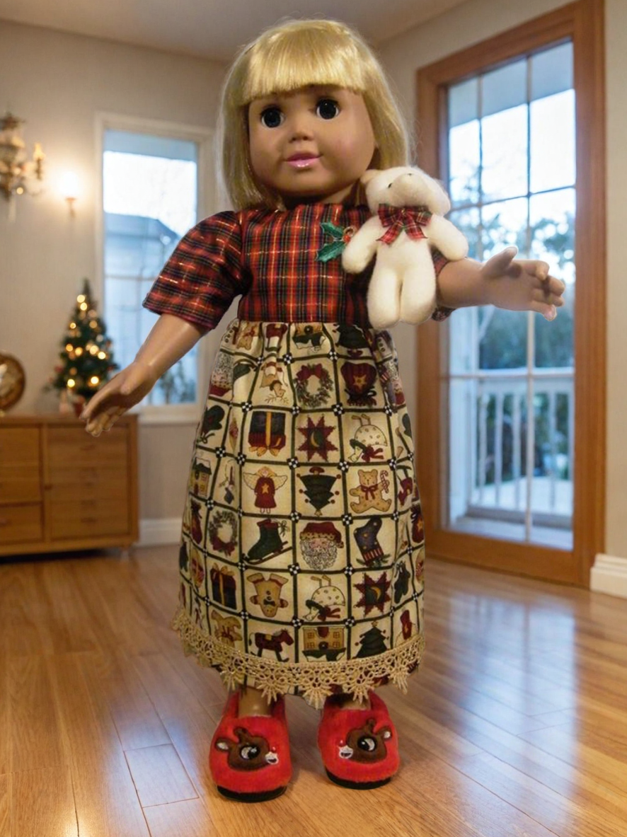 RED NIGHT GOWN REINDEER SLIPPERS