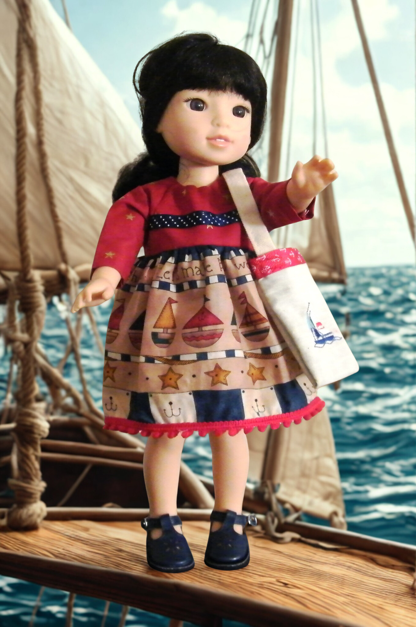 RED BLUE SAILBOAT DRESS
