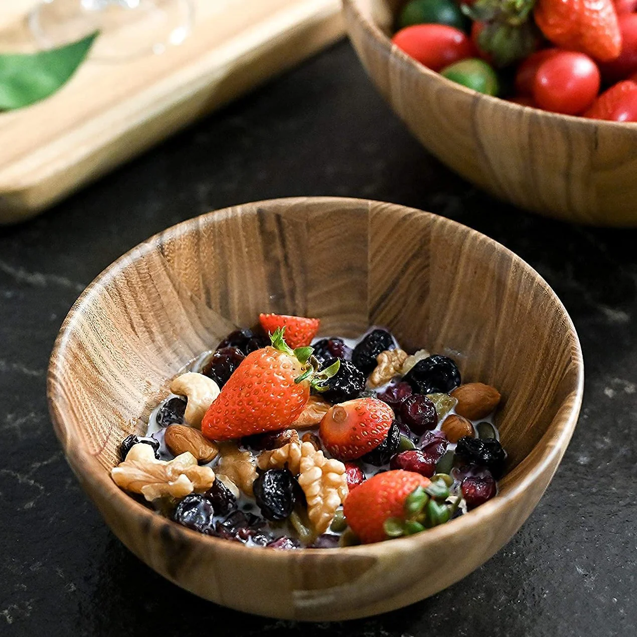 Teak Wood Natural Grain Bowl Serving Bowl for Fruit Salad, Single Bowl