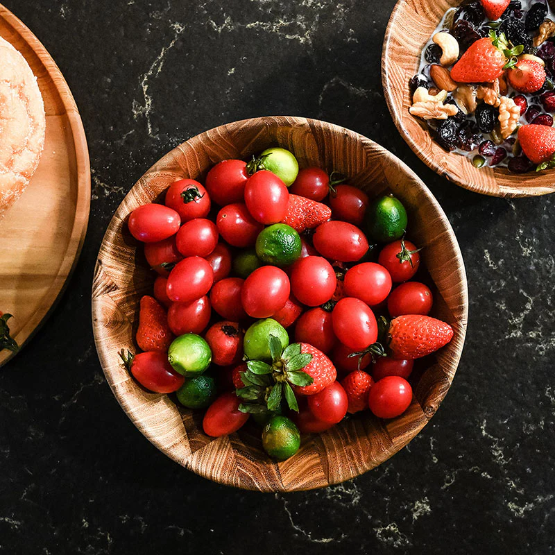 Teak Wood Natural Grain Bowl Serving Bowl for Fruit Salad, Single Bowl