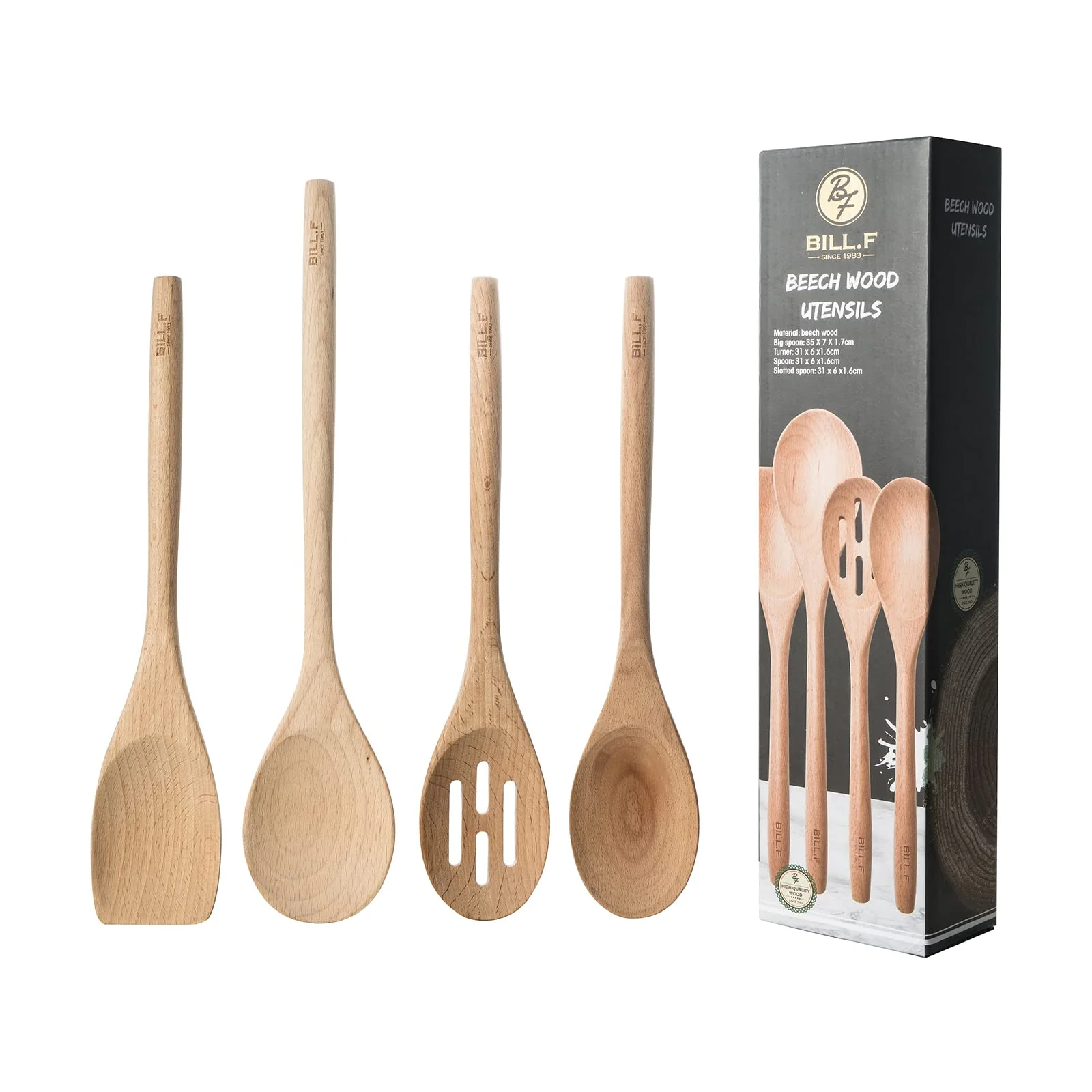 Wooden Cooking Utensils Set of Spoons 4-Piece Kitchen Utensil Set for Non-Stick Cookware
