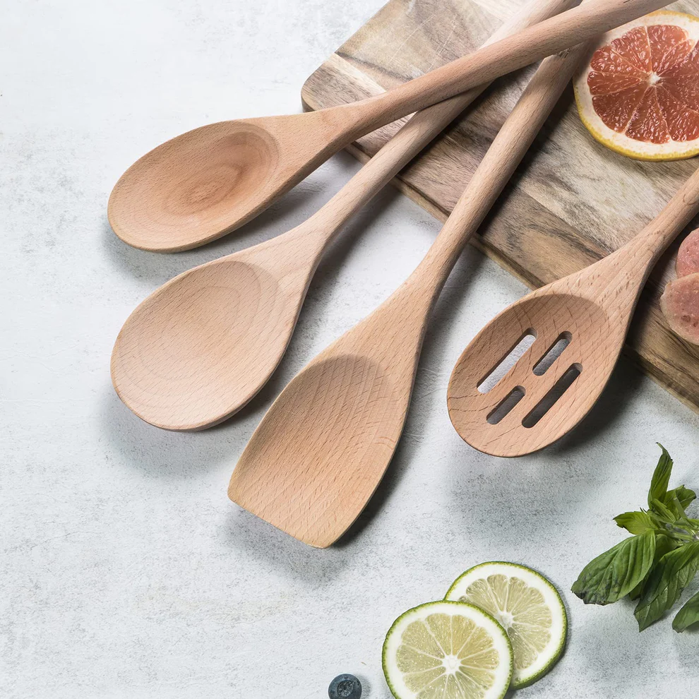 Wooden Cooking Utensils Set of Spoons 4-Piece Kitchen Utensil Set for Non-Stick Cookware