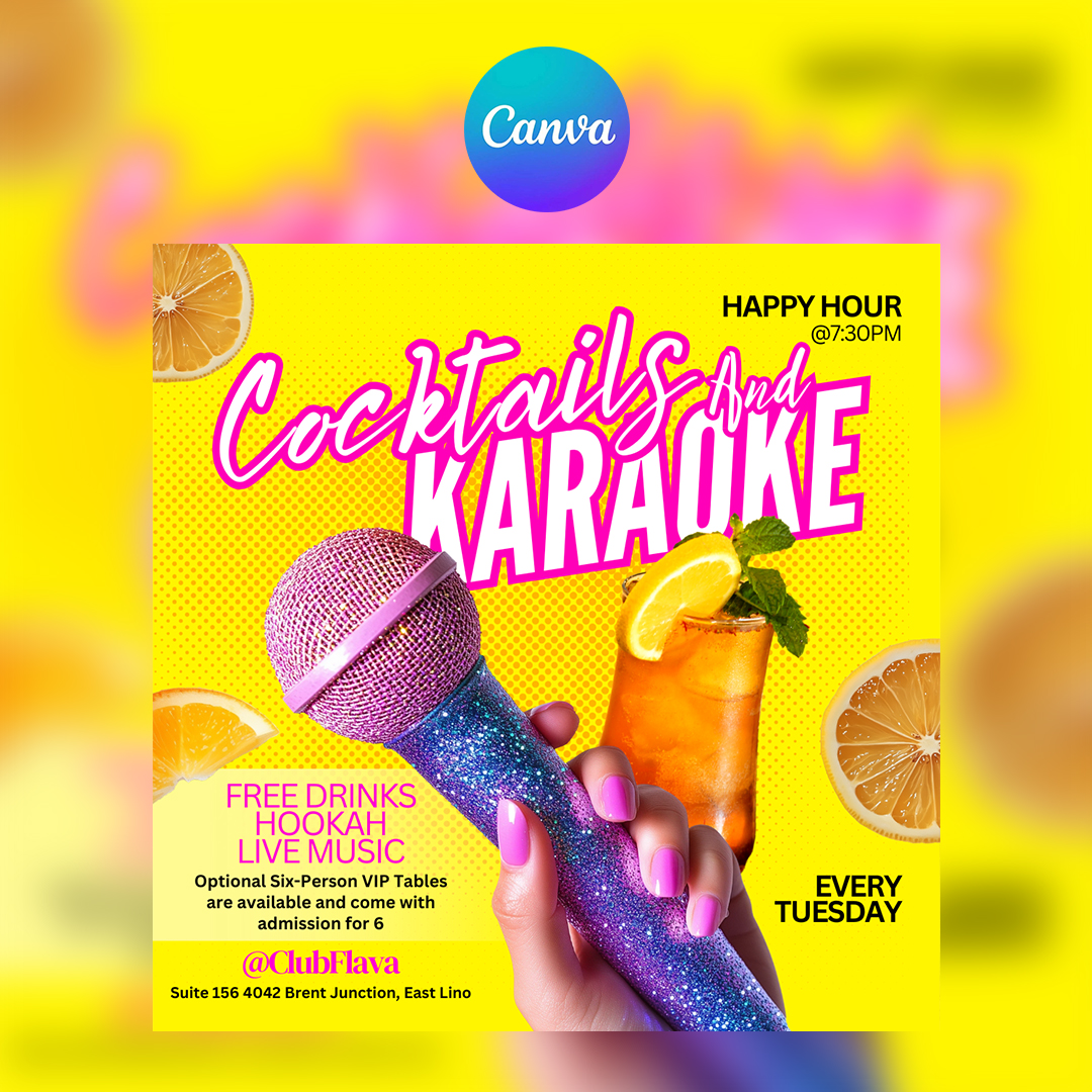 Cocktails Karaoke Canva Flyer