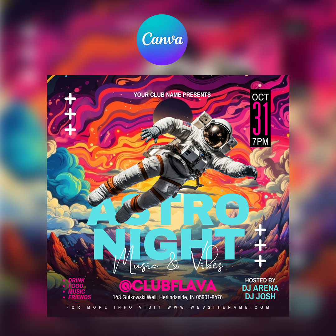 Astro Night Party Canva Flyer