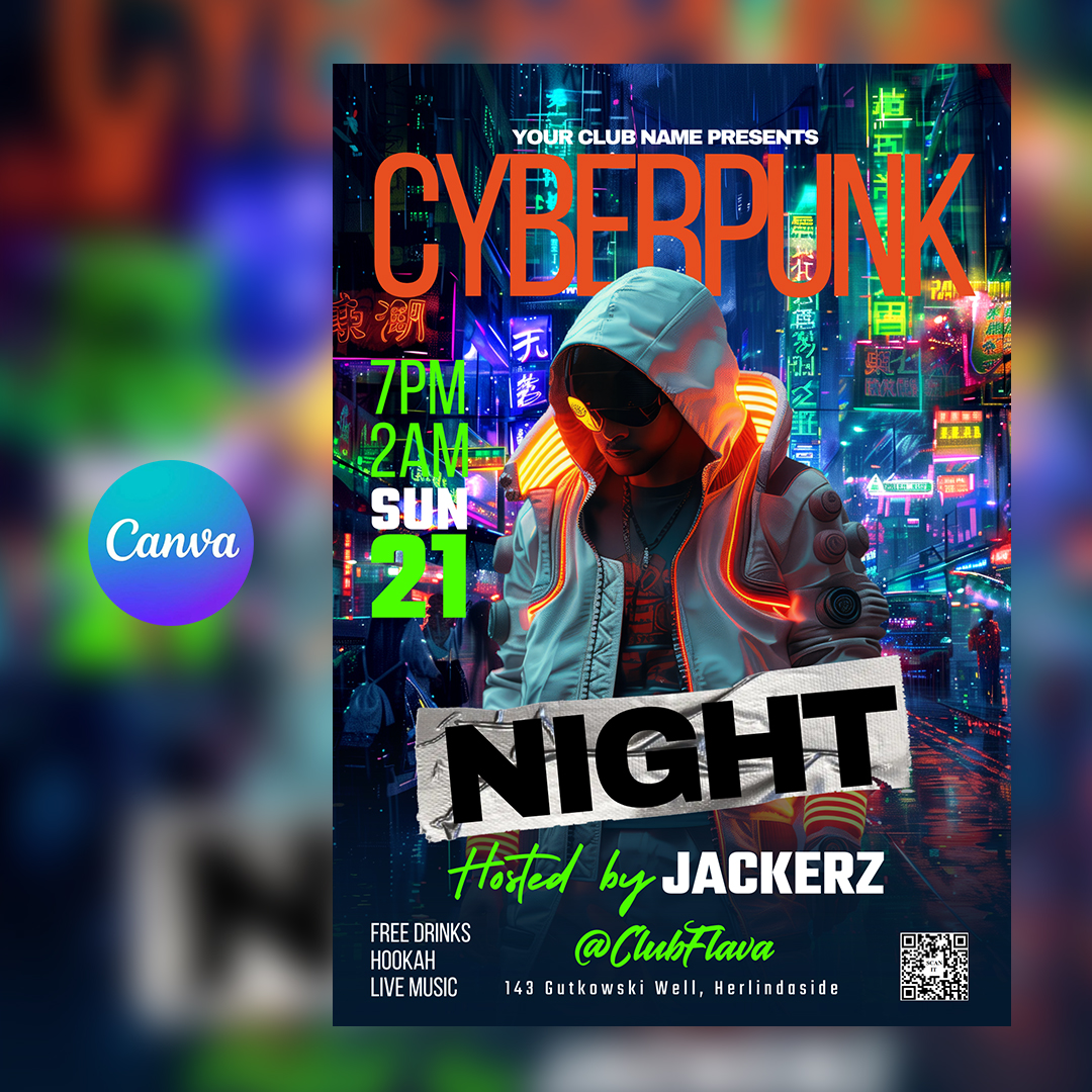Cyberpunk Night Canva Flyer