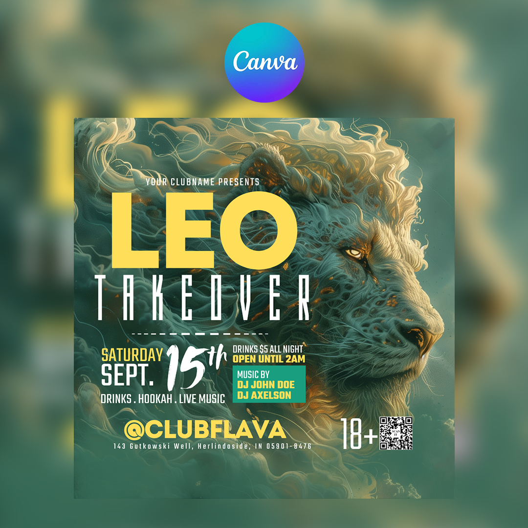 Leo Takeover Party Canva Flyer