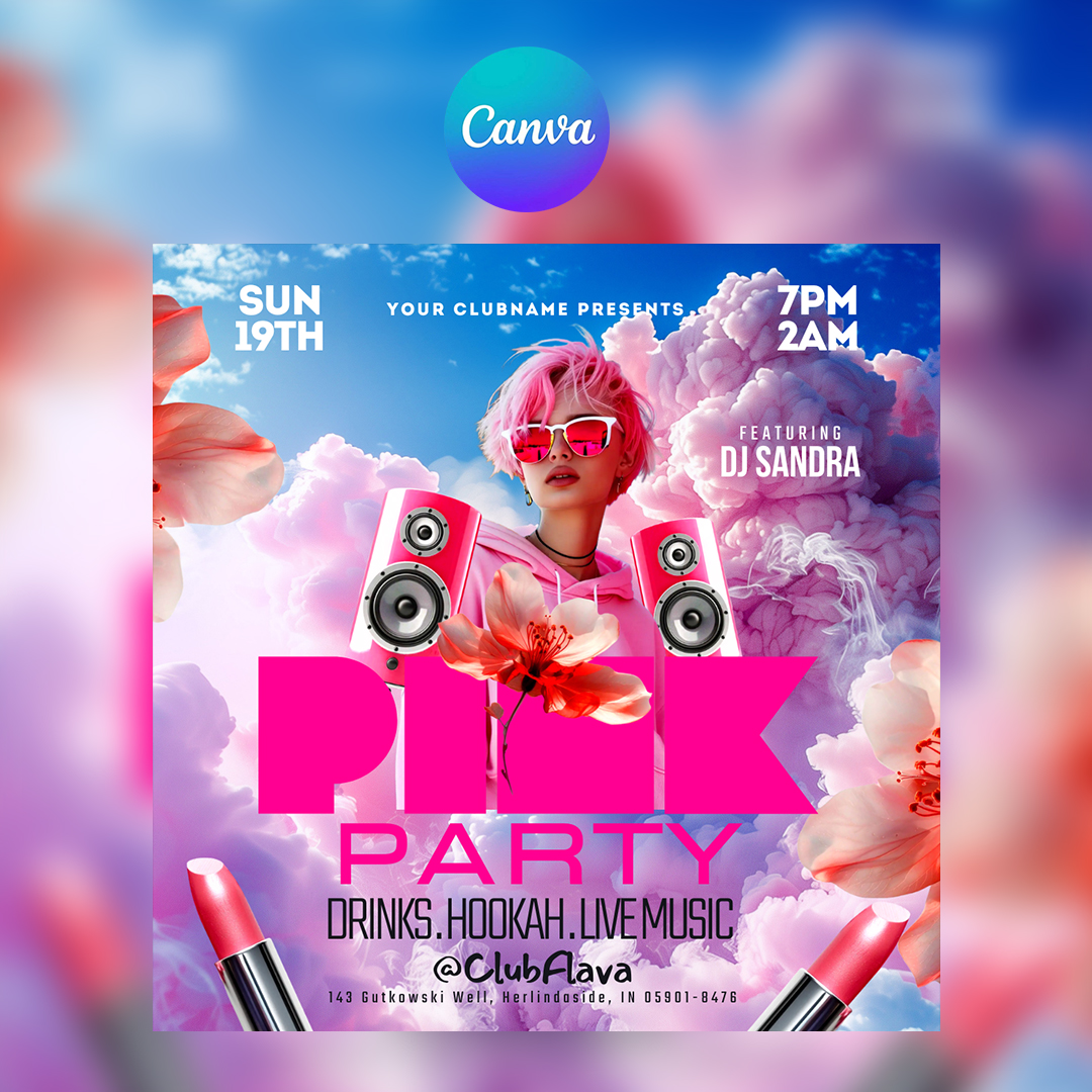 Pink Party Canva Flyer