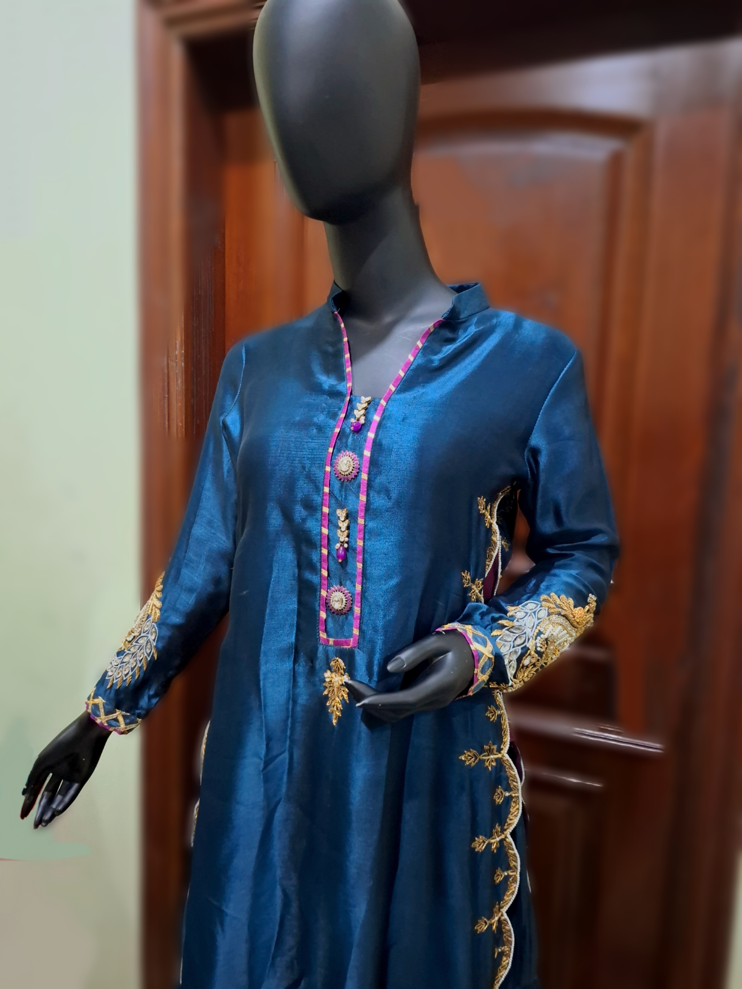 Teal Shirt with contrasting dupatta 