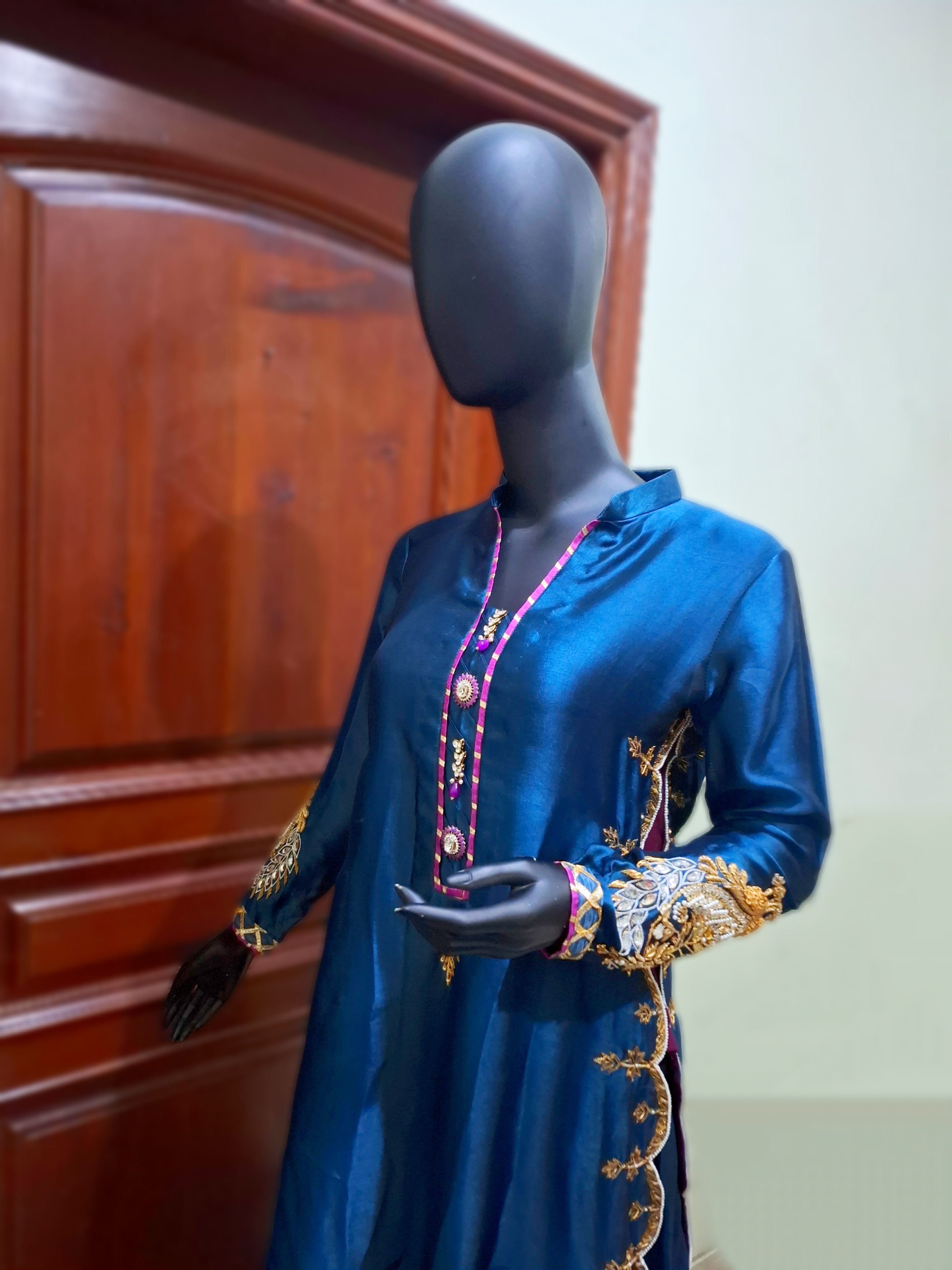 Teal Shirt with contrasting dupatta 
