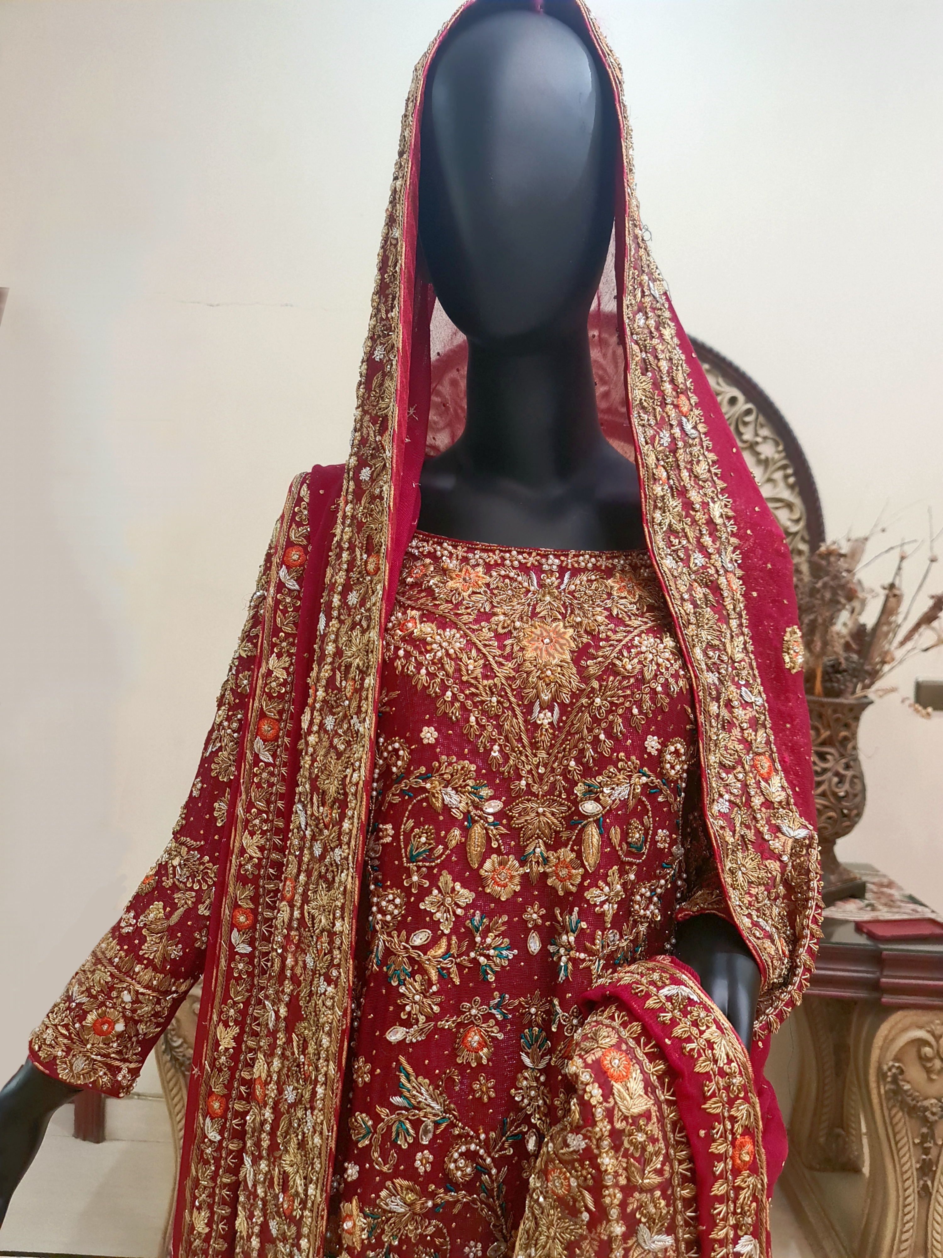 Maroon and rust barat dress